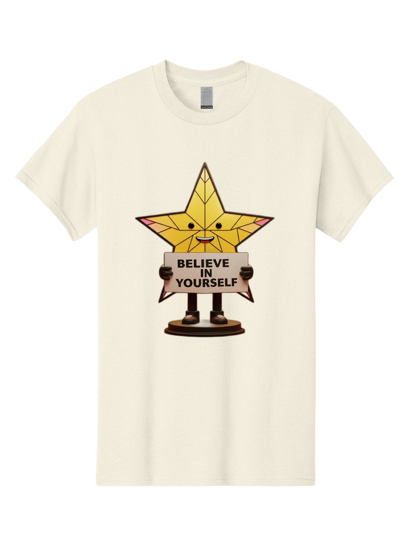 Believe-In-Yourself-8 Men'S Graphic Tee, 100% Cotton, Comfortable Casual Summer Wear, Machine Washable, Motivational Star, Inspirational Quote, Self-Belief, Positive Vibes, Cartoon Character, Yellow Star, Uplifting Message, Encouragement, Bae134