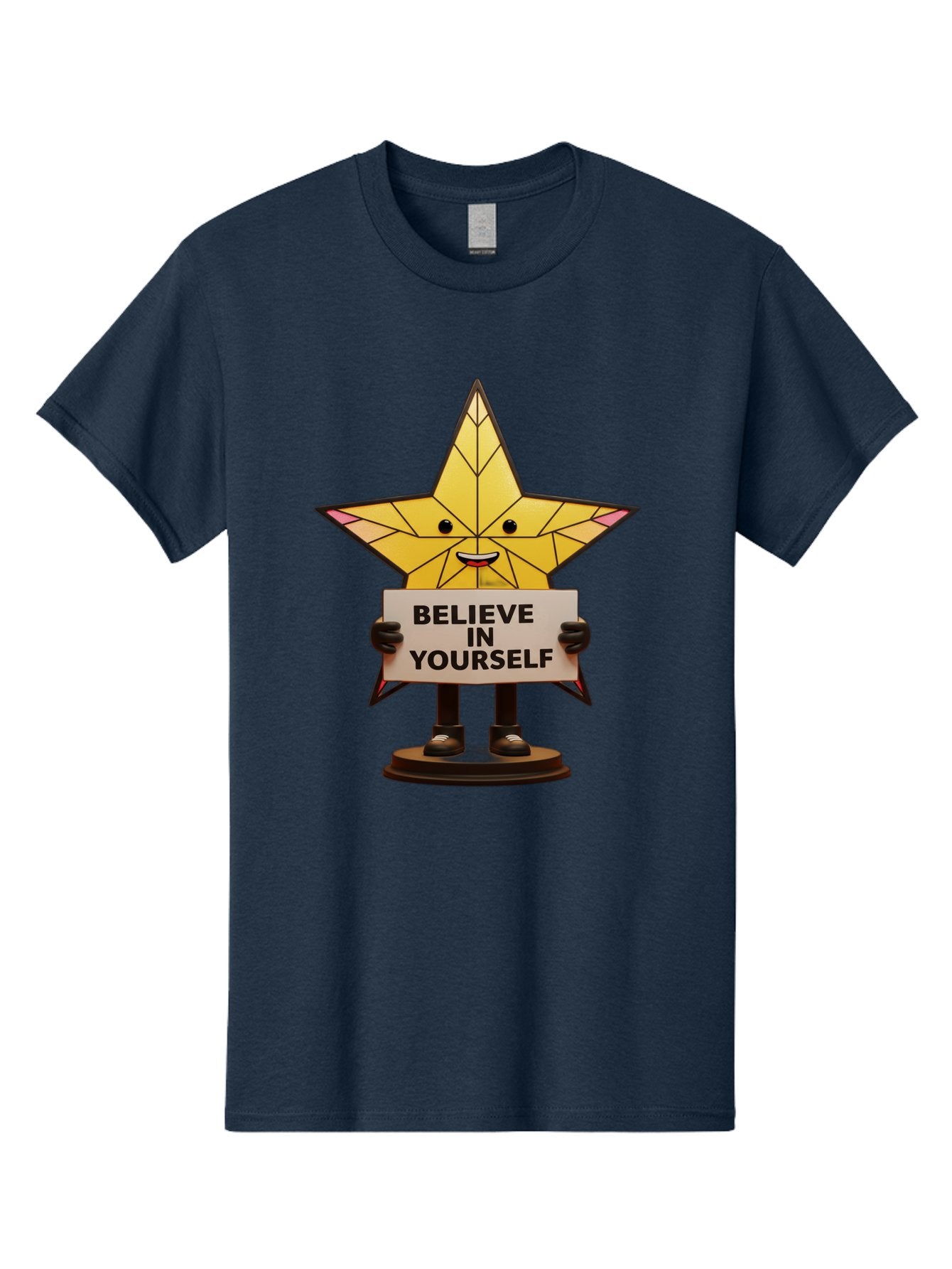 Believe-In-Yourself-8 Men'S Graphic Tee, 100% Cotton, Comfortable Casual Summer Wear, Machine Washable, Motivational Star, Inspirational Quote, Self-Belief, Positive Vibes, Cartoon Character, Yellow Star, Uplifting Message, Encouragement, Bae134 11