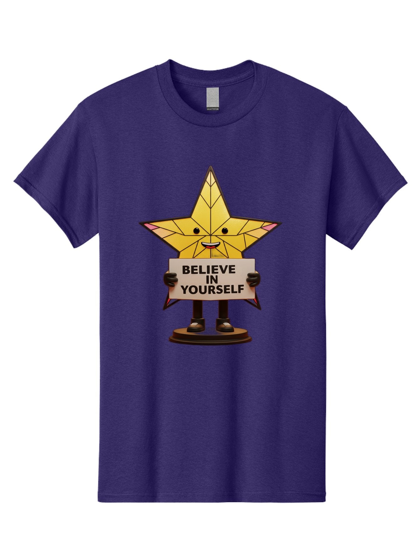 Believe-In-Yourself-8 Men'S Graphic Tee, 100% Cotton, Comfortable Casual Summer Wear, Machine Washable, Motivational Star, Inspirational Quote, Self-Belief, Positive Vibes, Cartoon Character, Yellow Star, Uplifting Message, Encouragement, Bae134 12
