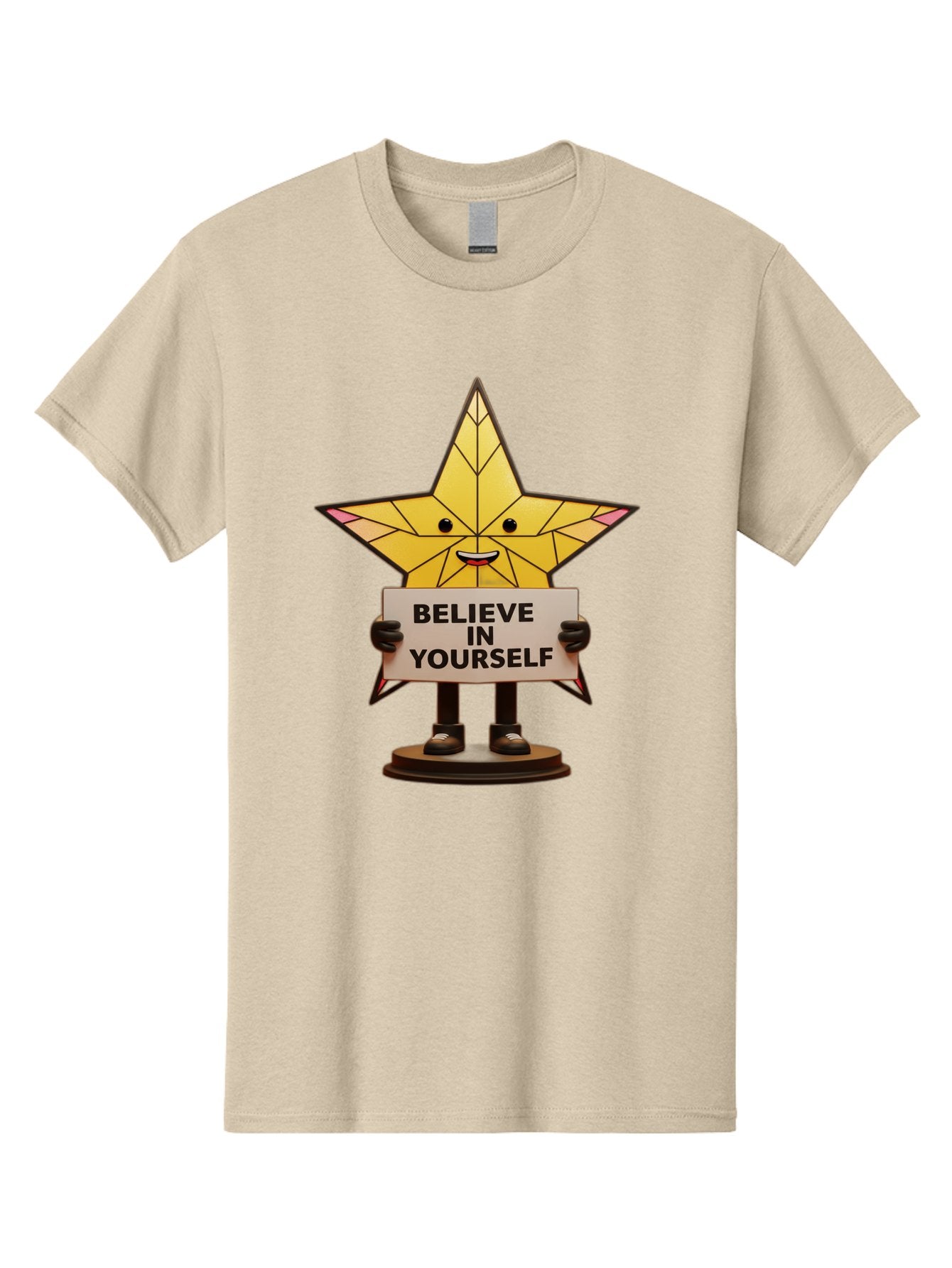 Believe-In-Yourself-8 Men'S Graphic Tee, 100% Cotton, Comfortable Casual Summer Wear, Machine Washable, Motivational Star, Inspirational Quote, Self-Belief, Positive Vibes, Cartoon Character, Yellow Star, Uplifting Message, Encouragement, Bae134 5