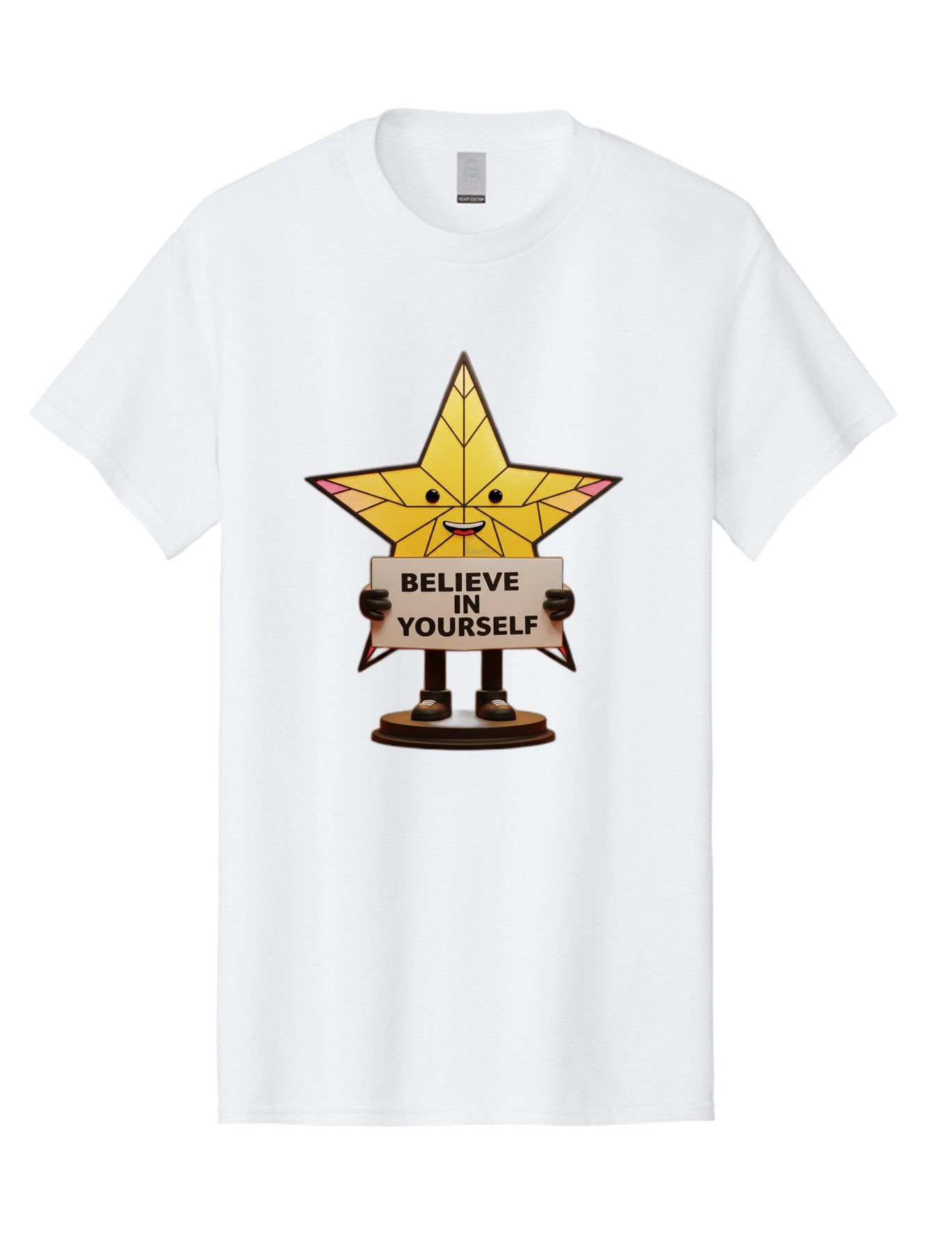 Believe-In-Yourself-8 Men'S Graphic Tee, 100% Cotton, Comfortable Casual Summer Wear, Machine Washable, Motivational Star, Inspirational Quote, Self-Belief, Positive Vibes, Cartoon Character, Yellow Star, Uplifting Message, Encouragement, Bae134 8