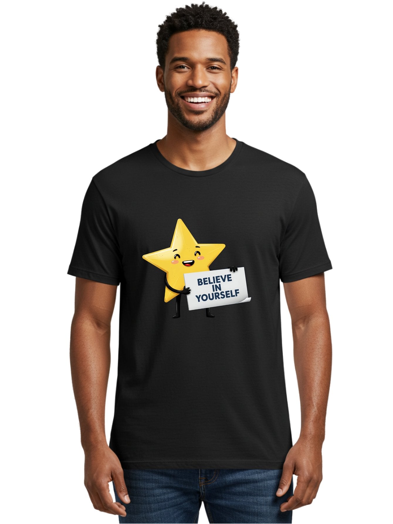 Believe-In-Yourself-9 Men'S Graphic Tee, 100% Cotton, Comfortable Casual Summer Wear, Machine Washable, Cartoon Star, Believe In Yourself, Motivational Quote, Inspirational Message, Positive Affirmation, Self-Confidence, Empowerment, Bae135 25