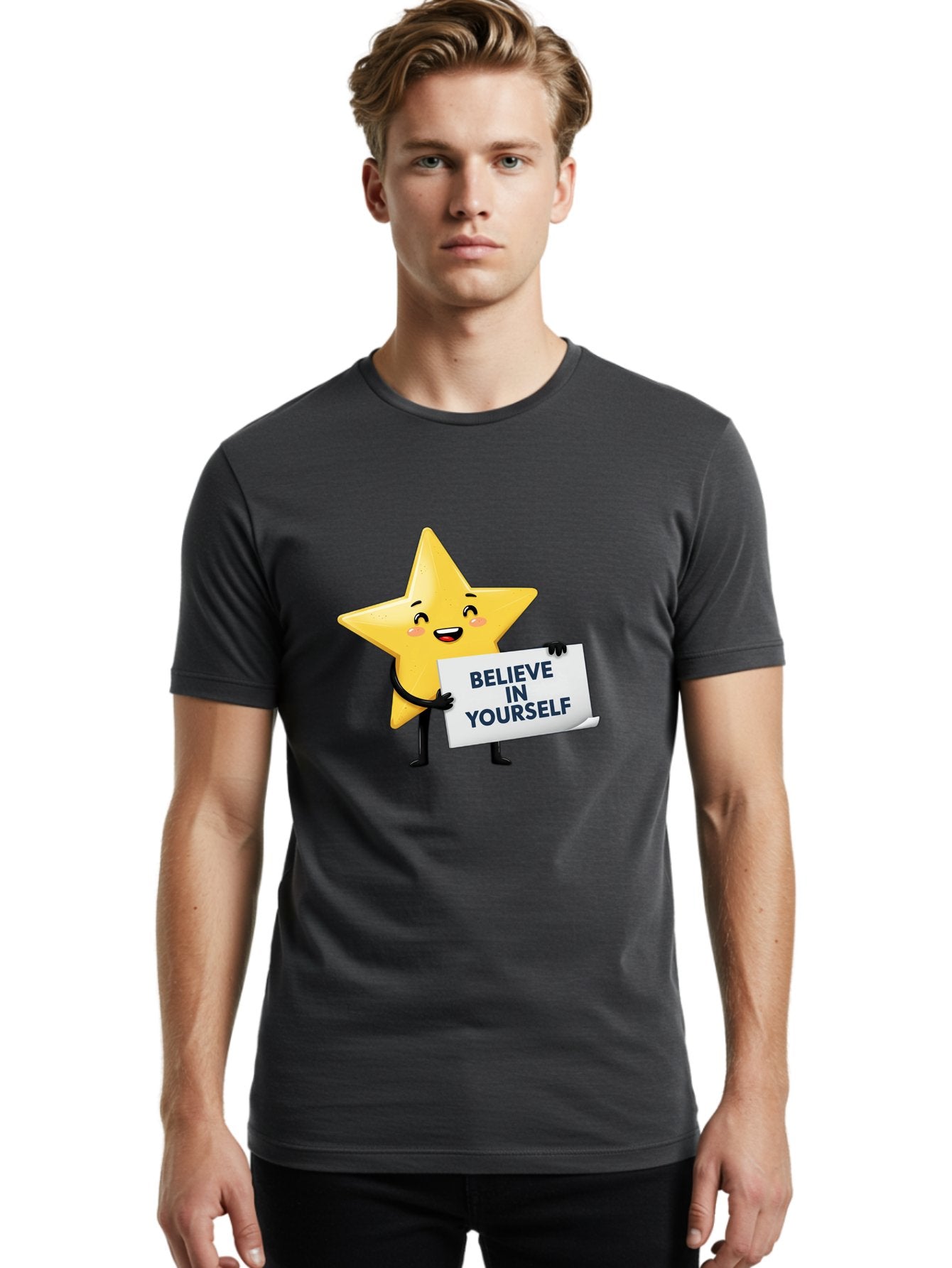Believe-In-Yourself-9 Men'S Graphic Tee, 100% Cotton, Comfortable Casual Summer Wear, Machine Washable, Cartoon Star, Believe In Yourself, Motivational Quote, Inspirational Message, Positive Affirmation, Self-Confidence, Empowerment, Bae135 17