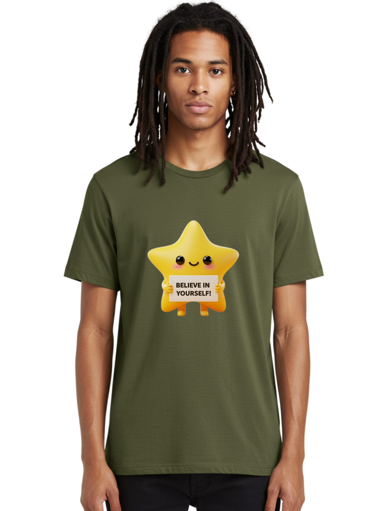 Believe-In-Yourself Men'S Graphic Tee, 100% Cotton, Comfortable Casual Summer Wear, Machine Washable, Cute Star Character, Positive Message, Motivational Quote, Believe In Yourself, Inspirational Graphic, Self-Confidence, Encouragement Bae136 19