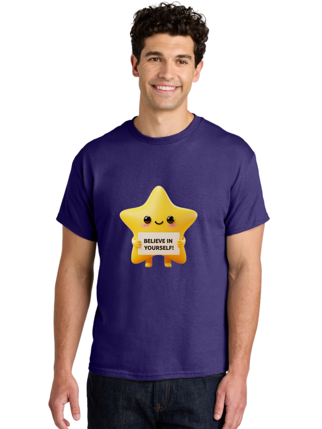 Believe-In-Yourself Men'S Graphic Tee, 100% Cotton, Comfortable Casual Summer Wear, Machine Washable, Cute Star Character, Positive Message, Motivational Quote, Believe In Yourself, Inspirational Graphic, Self-Confidence, Encouragement Bae136 20