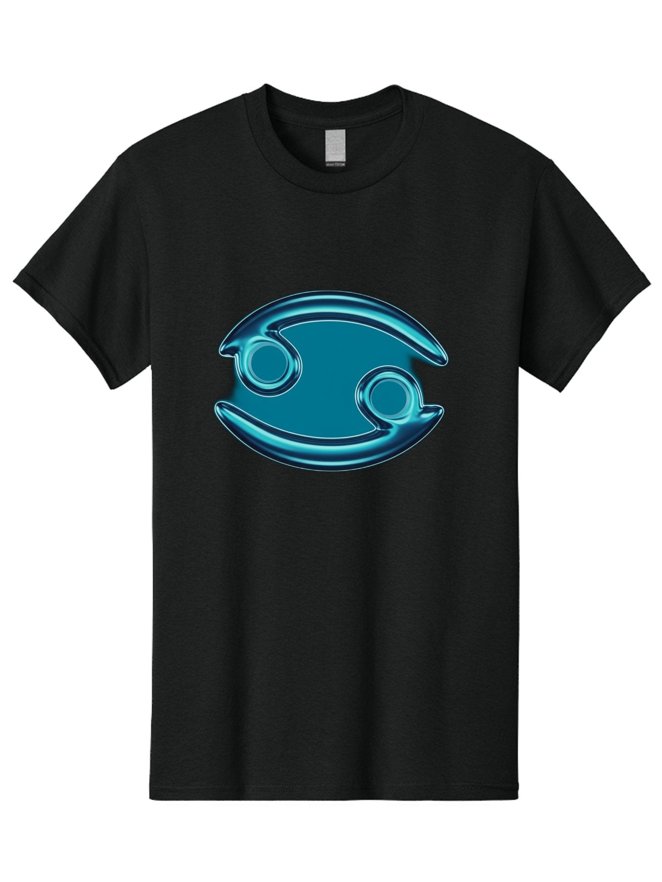 Blue-Pacman Men'S Graphic Tee, 100% Cotton, Comfortable Casual Summer Wear, Machine Washable, Blue Metallic Fish Logo, Stylized Fish Emblem, Abstract Fish Design, Chrome Effect, Modern Logo Style, Ocean Icon, Futuristic Symbol Bae138 9