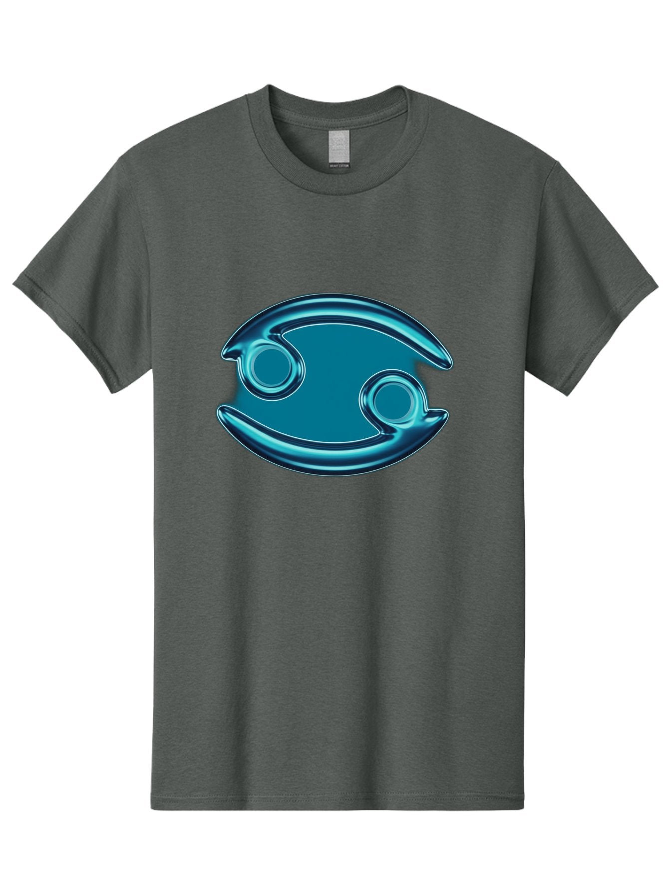 Blue-Pacman Men'S Graphic Tee, 100% Cotton, Comfortable Casual Summer Wear, Machine Washable, Blue Metallic Fish Logo, Stylized Fish Emblem, Abstract Fish Design, Chrome Effect, Modern Logo Style, Ocean Icon, Futuristic Symbol Bae138 15
