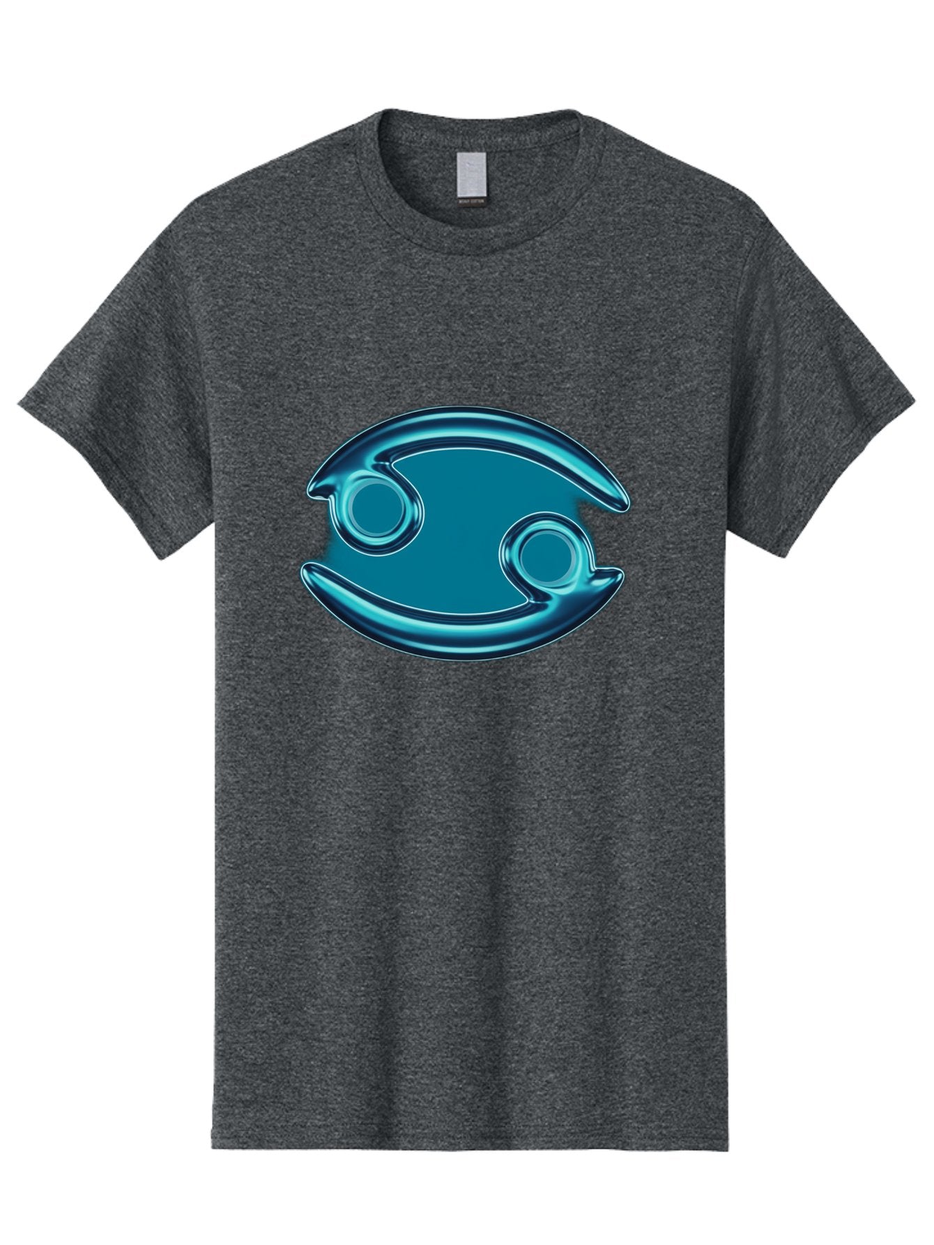 Blue-Pacman Men'S Graphic Tee, 100% Cotton, Comfortable Casual Summer Wear, Machine Washable, Blue Metallic Fish Logo, Stylized Fish Emblem, Abstract Fish Design, Chrome Effect, Modern Logo Style, Ocean Icon, Futuristic Symbol Bae138 13