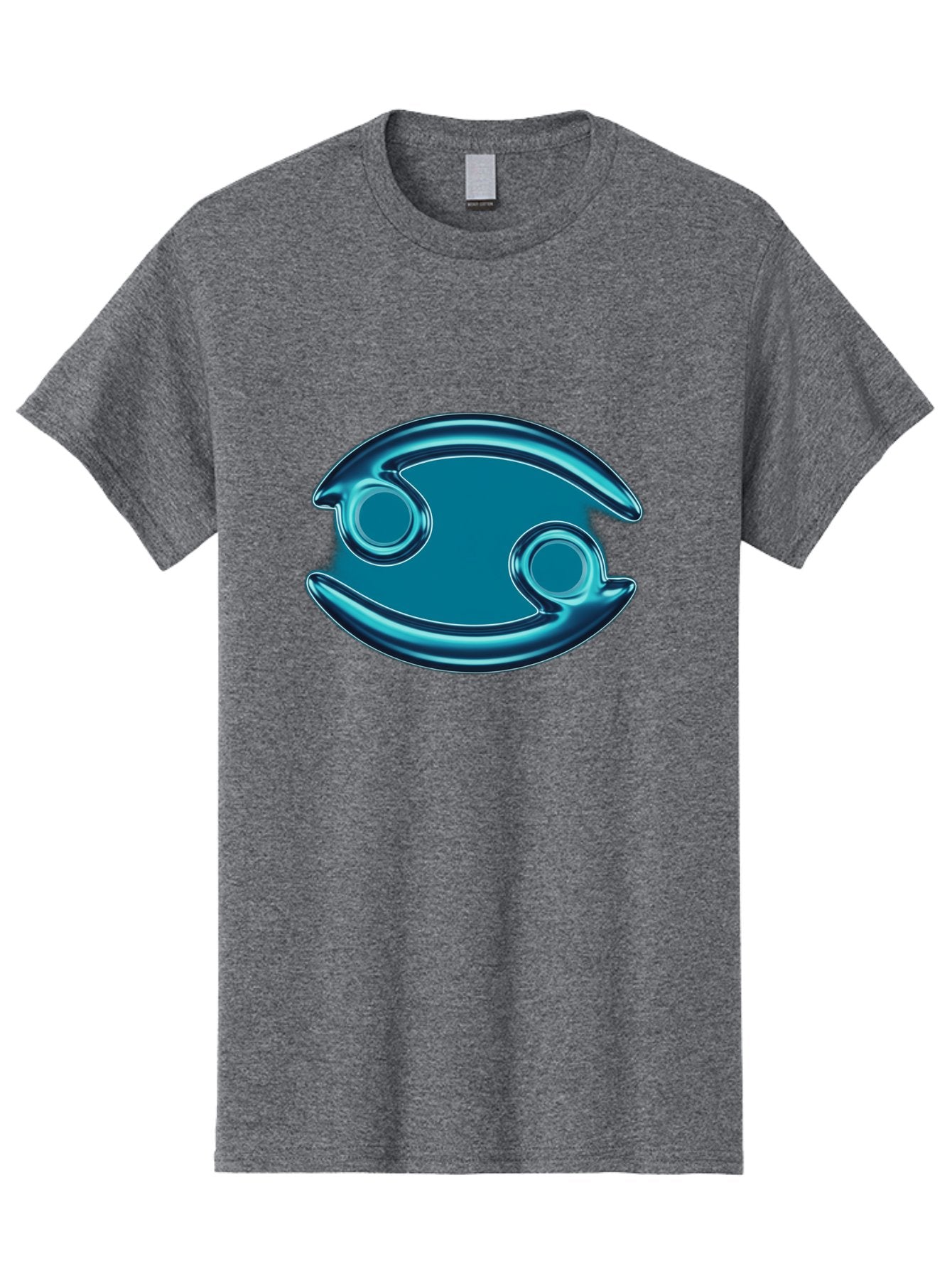 Blue-Pacman Men'S Graphic Tee, 100% Cotton, Comfortable Casual Summer Wear, Machine Washable, Blue Metallic Fish Logo, Stylized Fish Emblem, Abstract Fish Design, Chrome Effect, Modern Logo Style, Ocean Icon, Futuristic Symbol Bae138 12
