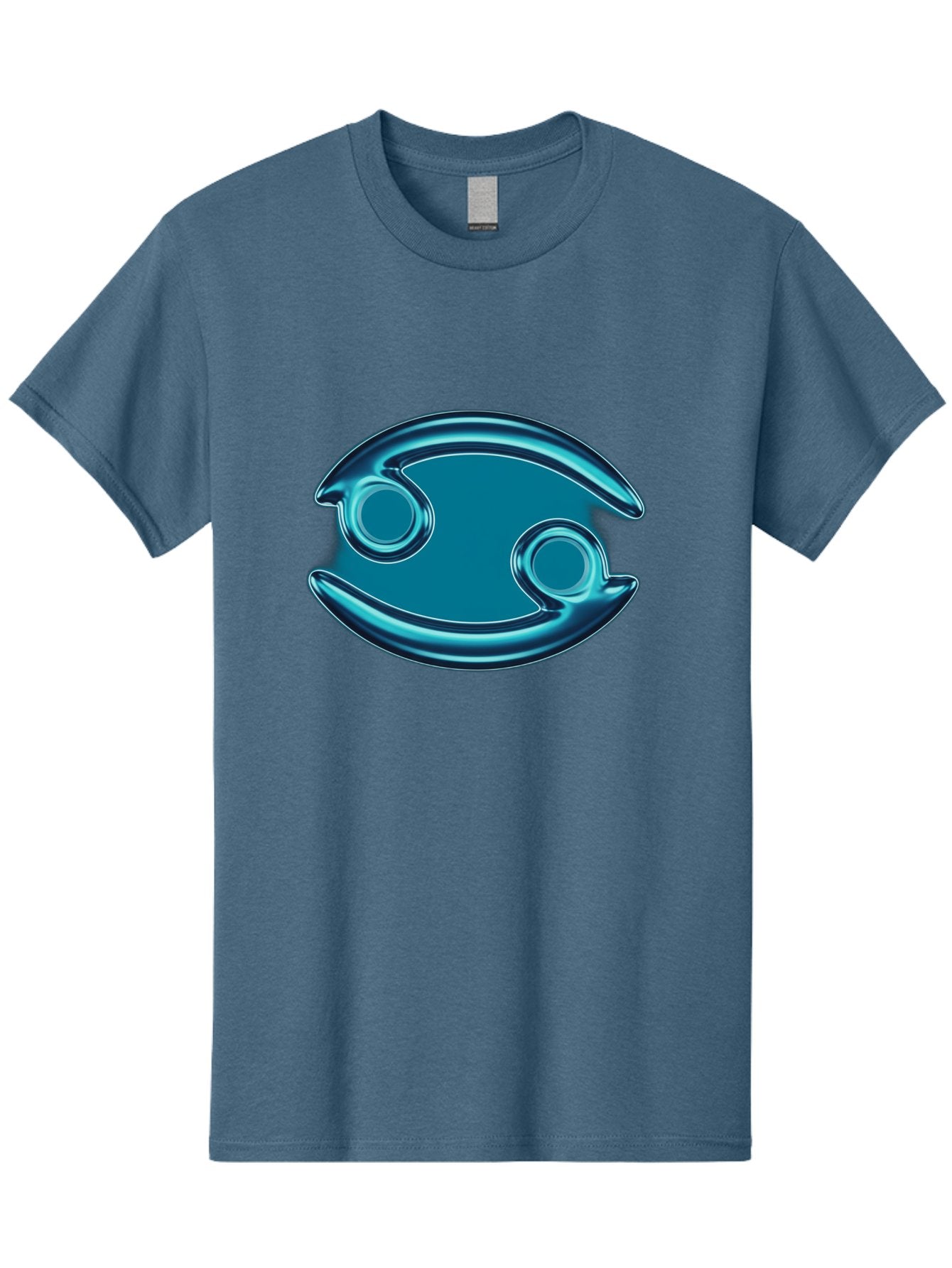 Blue-Pacman Men'S Graphic Tee, 100% Cotton, Comfortable Casual Summer Wear, Machine Washable, Blue Metallic Fish Logo, Stylized Fish Emblem, Abstract Fish Design, Chrome Effect, Modern Logo Style, Ocean Icon, Futuristic Symbol Bae138 14
