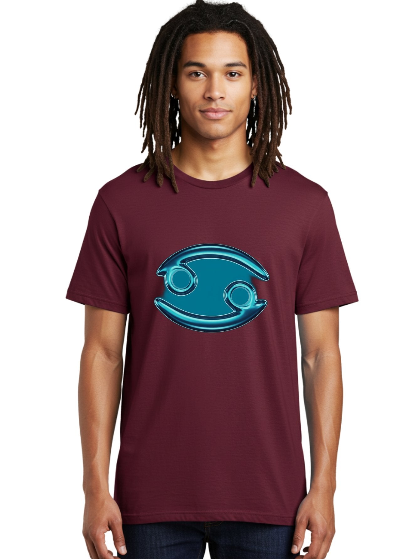 Blue-Pacman Men'S Graphic Tee, 100% Cotton, Comfortable Casual Summer Wear, Machine Washable, Blue Metallic Fish Logo, Stylized Fish Emblem, Abstract Fish Design, Chrome Effect, Modern Logo Style, Ocean Icon, Futuristic Symbol Bae138 24