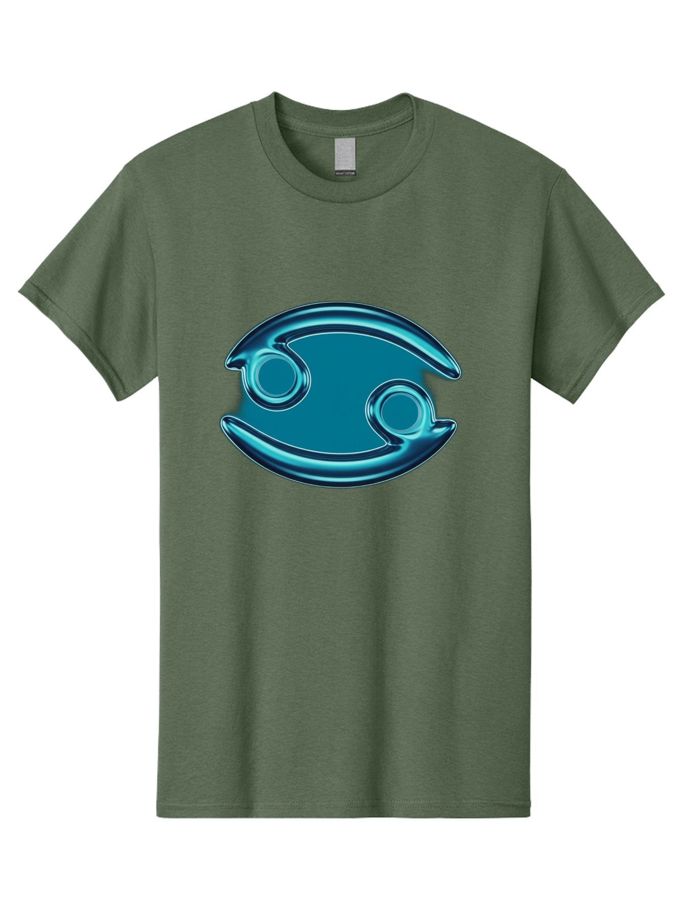 Blue-Pacman Men'S Graphic Tee, 100% Cotton, Comfortable Casual Summer Wear, Machine Washable, Blue Metallic Fish Logo, Stylized Fish Emblem, Abstract Fish Design, Chrome Effect, Modern Logo Style, Ocean Icon, Futuristic Symbol Bae138 4
