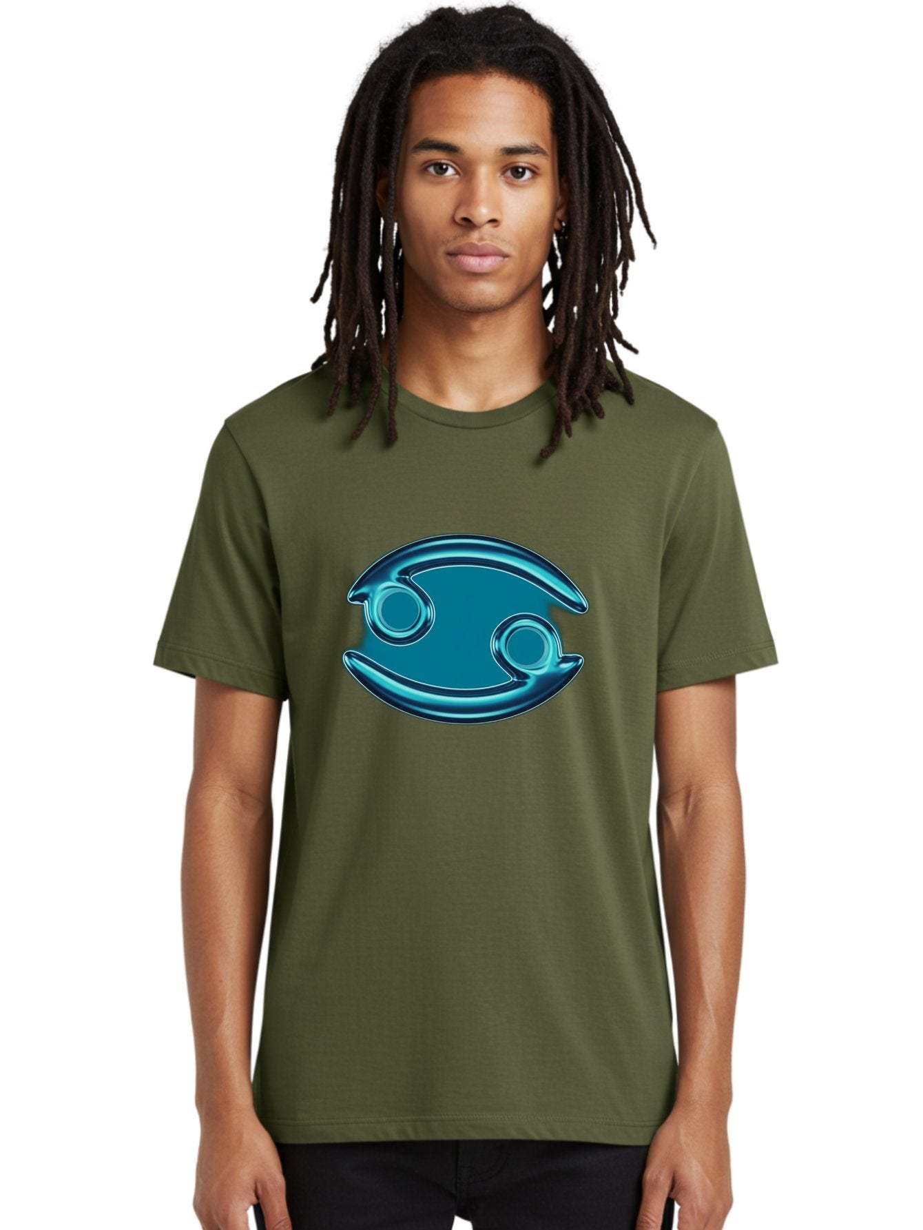 Blue-Pacman Men'S Graphic Tee, 100% Cotton, Comfortable Casual Summer Wear, Machine Washable, Blue Metallic Fish Logo, Stylized Fish Emblem, Abstract Fish Design, Chrome Effect, Modern Logo Style, Ocean Icon, Futuristic Symbol Bae138 18