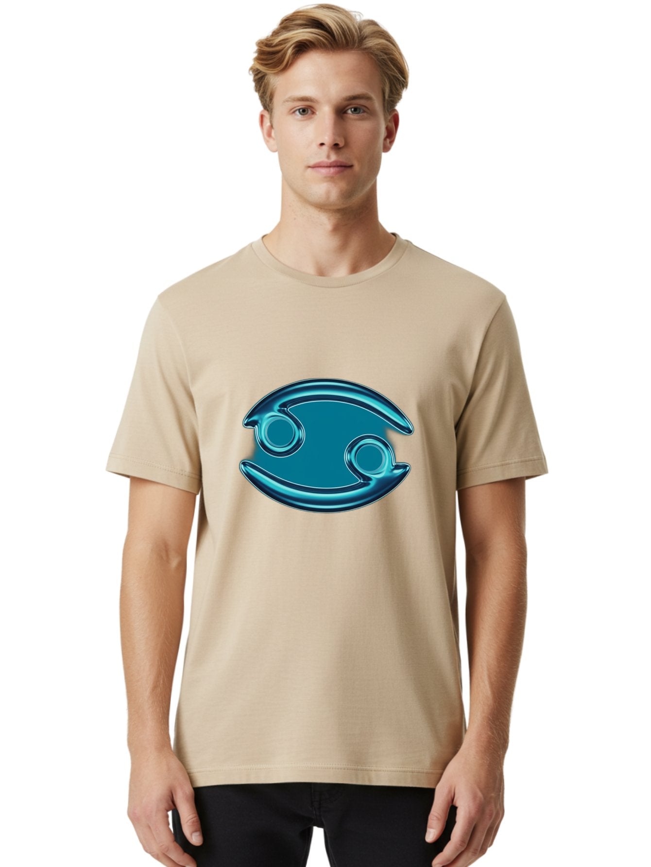 Blue-Pacman Men'S Graphic Tee, 100% Cotton, Comfortable Casual Summer Wear, Machine Washable, Blue Metallic Fish Logo, Stylized Fish Emblem, Abstract Fish Design, Chrome Effect, Modern Logo Style, Ocean Icon, Futuristic Symbol Bae138 17