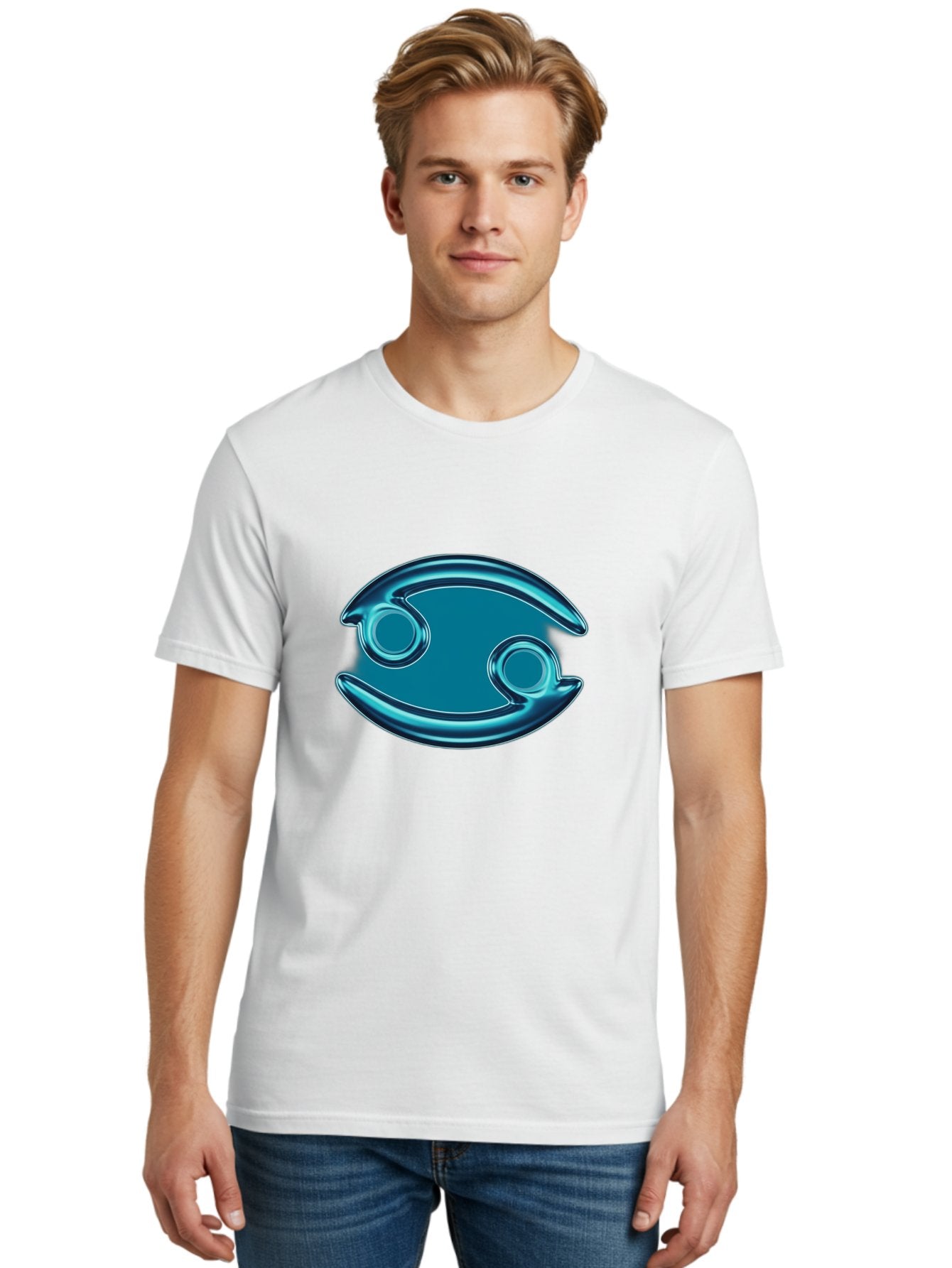 Blue-Pacman Men'S Graphic Tee, 100% Cotton, Comfortable Casual Summer Wear, Machine Washable, Blue Metallic Fish Logo, Stylized Fish Emblem, Abstract Fish Design, Chrome Effect, Modern Logo Style, Ocean Icon, Futuristic Symbol Bae138 22