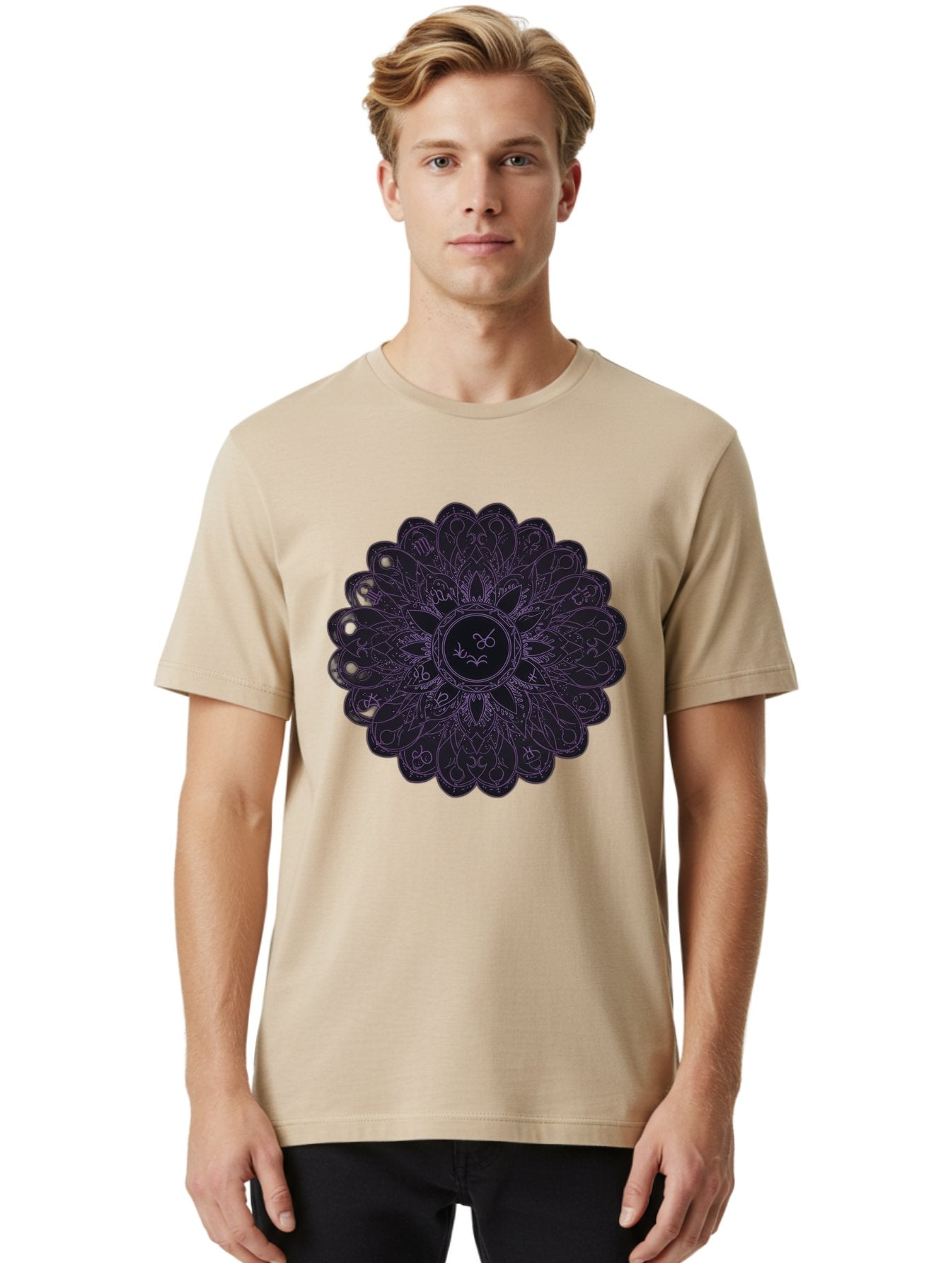 Cancer-Astrology-Symbol-Mandala Men'S Graphic Tee, 100% Cotton, Comfortable Casual Summer Wear, Machine Washable, Zodiac Mandala, Cancer Symbol, Intricate Design, Astrology Art, Mystical Patterns, Symbolic Representation, Cancer Horoscope Bae142 23