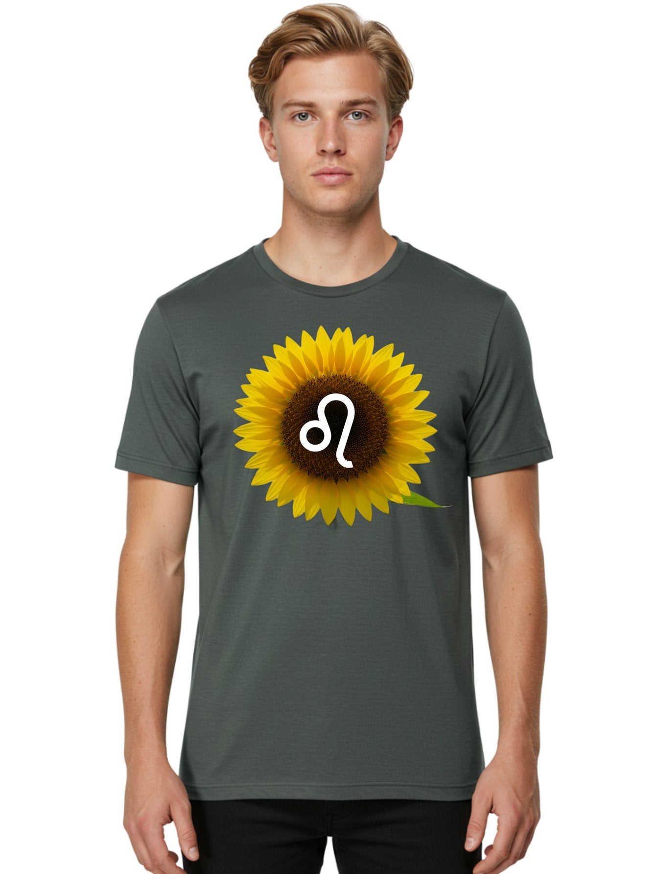 Cancer-Zodiac-Symbol-Sunflower Men'S Graphic Tee, 100% Cotton, Comfortable Casual Summer Wear, Machine Washable, Sunflower With Leo Zodiac Symbol, Astrology Sign, Horoscope, Floral Representation, Vibrant Yellow Petals, Symbolic Astrology, Bae143 19