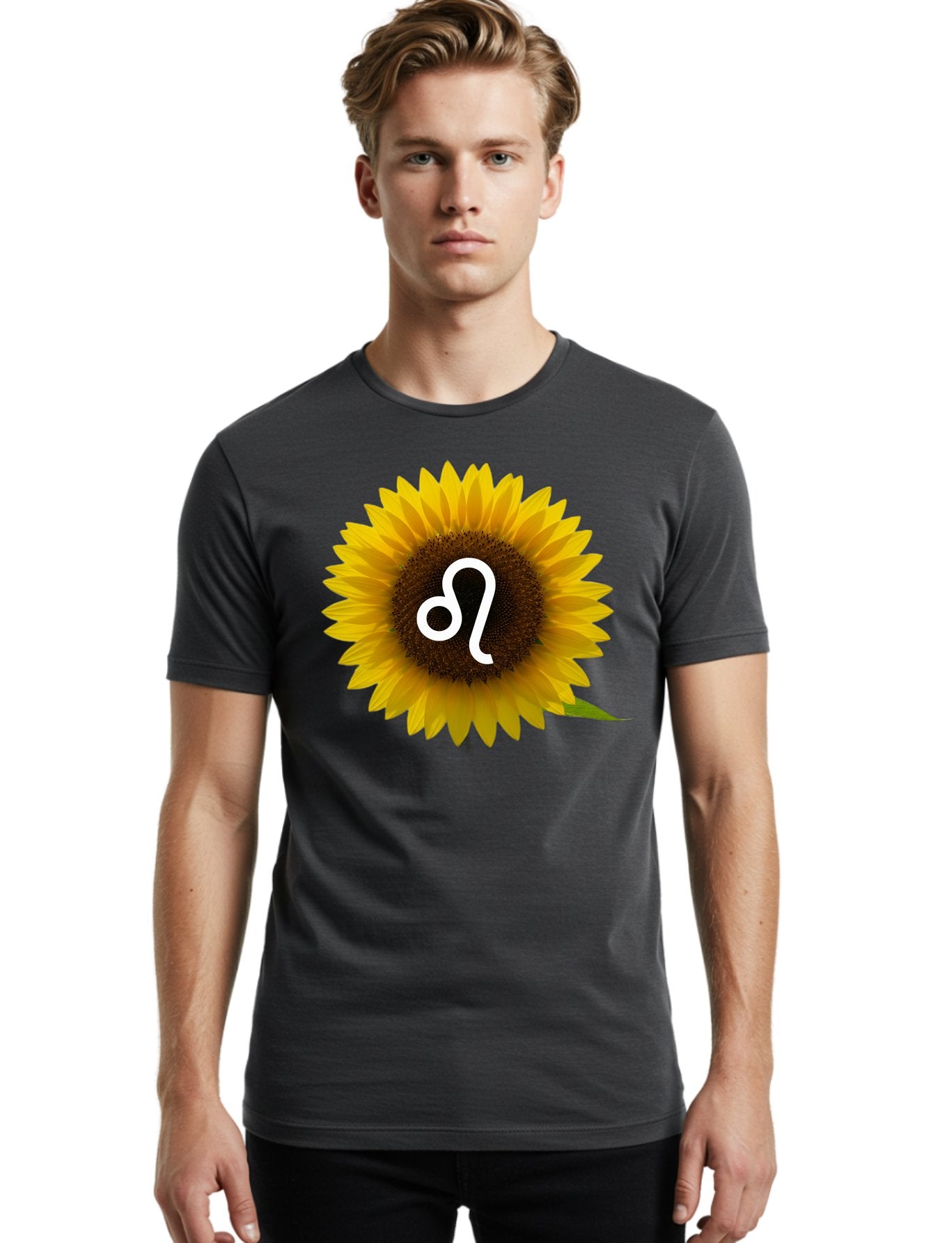 Cancer-Zodiac-Symbol-Sunflower Men'S Graphic Tee, 100% Cotton, Comfortable Casual Summer Wear, Machine Washable, Sunflower With Leo Zodiac Symbol, Astrology Sign, Horoscope, Floral Representation, Vibrant Yellow Petals, Symbolic Astrology, Bae143 22