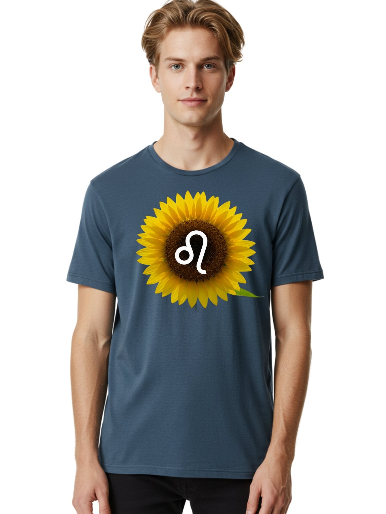 Cancer-Zodiac-Symbol-Sunflower Men'S Graphic Tee, 100% Cotton, Comfortable Casual Summer Wear, Machine Washable, Sunflower With Leo Zodiac Symbol, Astrology Sign, Horoscope, Floral Representation, Vibrant Yellow Petals, Symbolic Astrology, Bae143 21