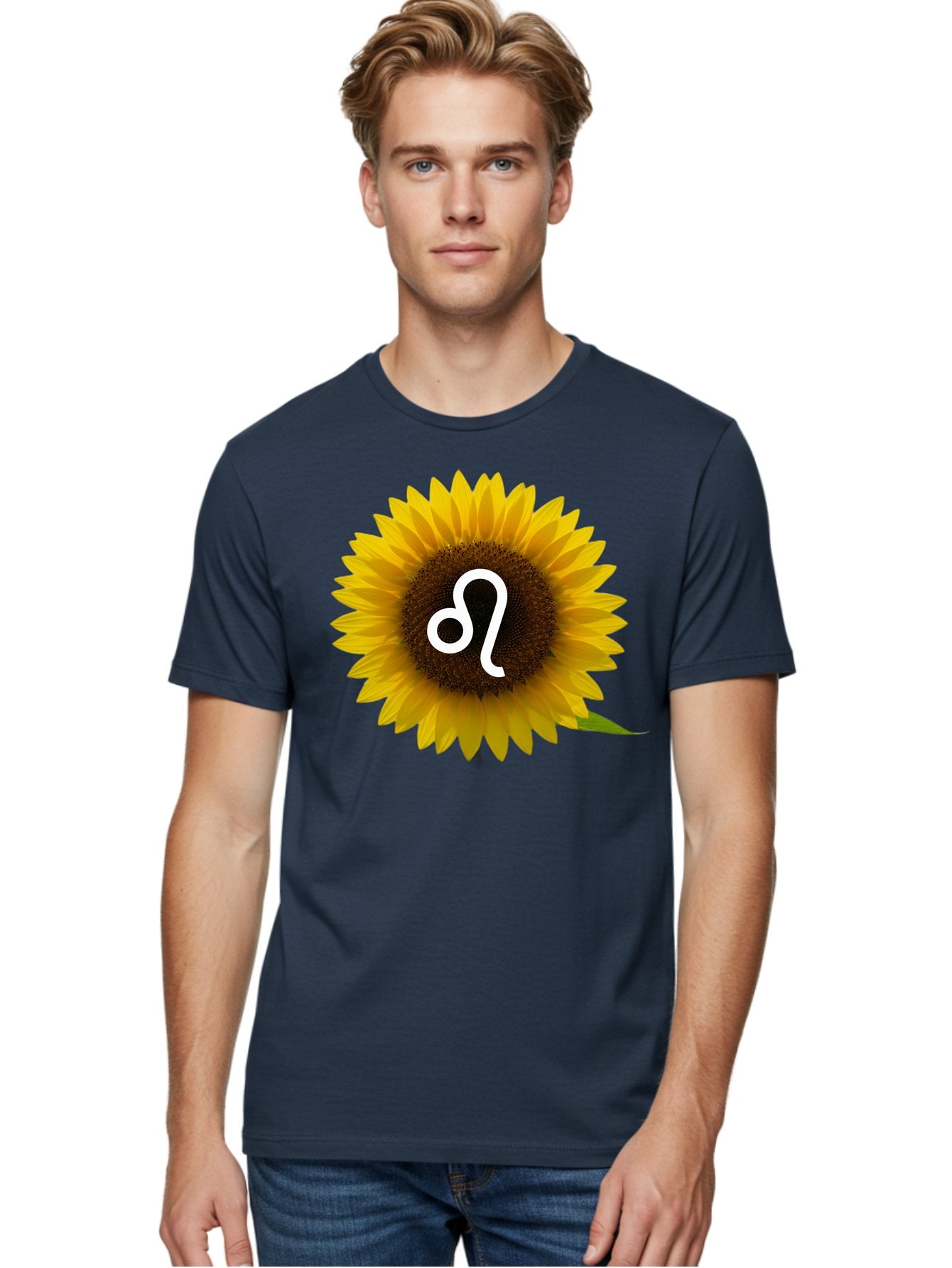 Cancer-Zodiac-Symbol-Sunflower Men'S Graphic Tee, 100% Cotton, Comfortable Casual Summer Wear, Machine Washable, Sunflower With Leo Zodiac Symbol, Astrology Sign, Horoscope, Floral Representation, Vibrant Yellow Petals, Symbolic Astrology, Bae143 30