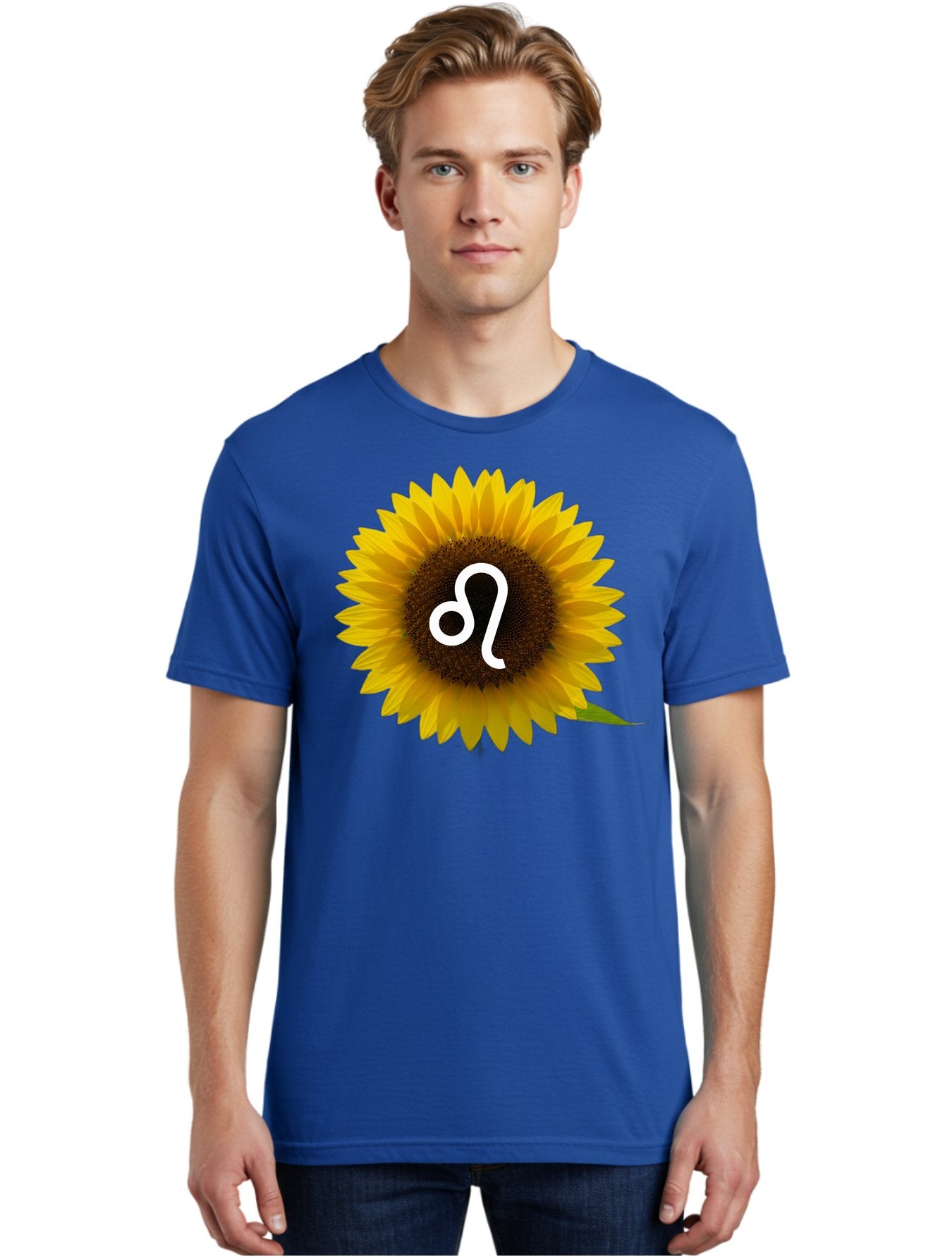 Cancer-Zodiac-Symbol-Sunflower Men'S Graphic Tee, 100% Cotton, Comfortable Casual Summer Wear, Machine Washable, Sunflower With Leo Zodiac Symbol, Astrology Sign, Horoscope, Floral Representation, Vibrant Yellow Petals, Symbolic Astrology, Bae143 23