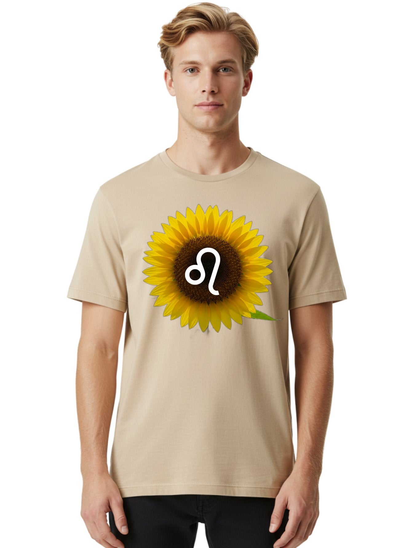 Cancer-Zodiac-Symbol-Sunflower Men'S Graphic Tee, 100% Cotton, Comfortable Casual Summer Wear, Machine Washable, Sunflower With Leo Zodiac Symbol, Astrology Sign, Horoscope, Floral Representation, Vibrant Yellow Petals, Symbolic Astrology, Bae143 29