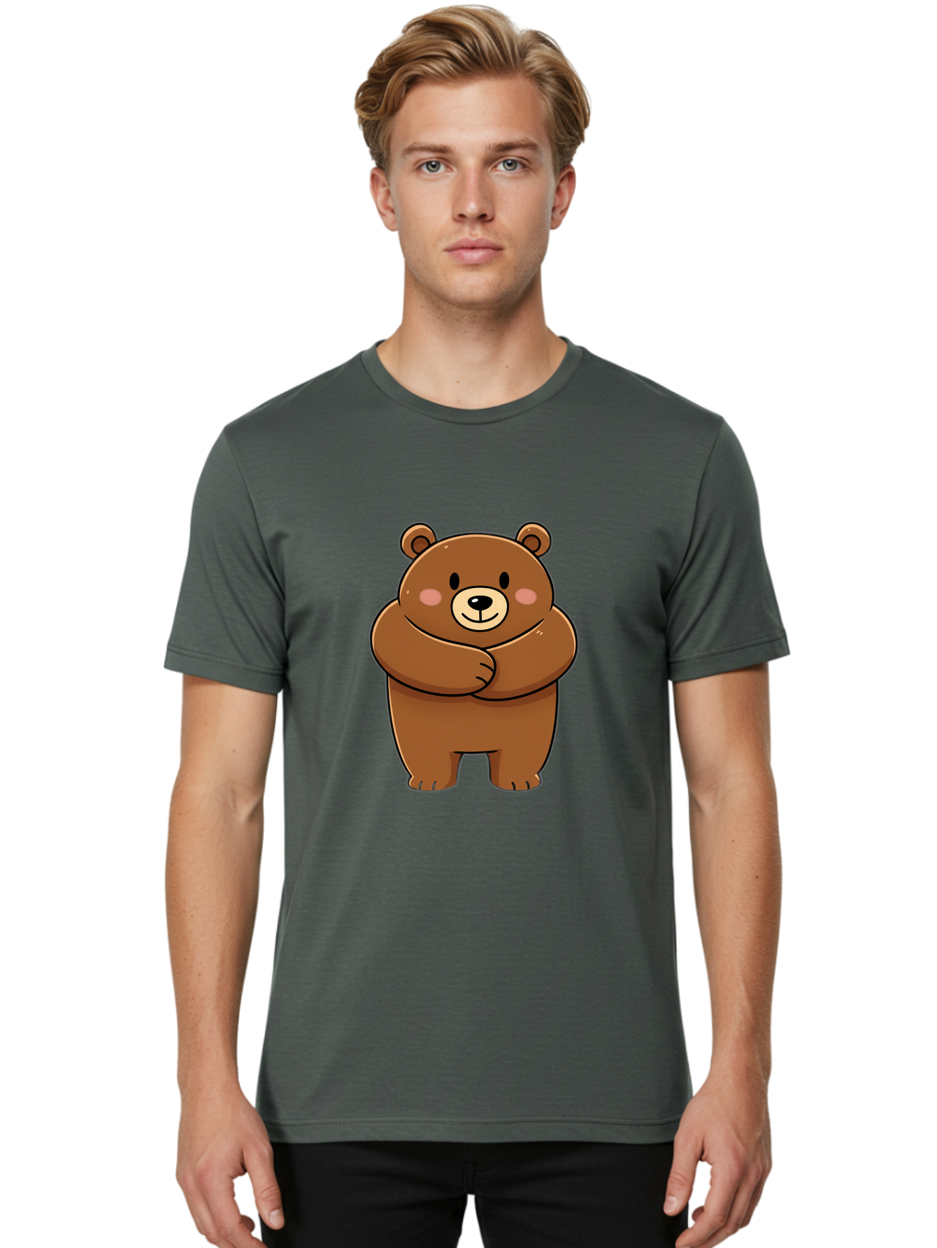 Cartoon-Bear Men'S Graphic Tee, 100% Cotton, Comfortable Casual Summer Wear, Machine Washable, Kawaii Bear, Cartoon Bear, Adorable Bear, Brown Bear, Cute Animal, Funny Character, Playful Bear, Charming Creature, Cuddly Bear, Sweet Bear Bae149 17