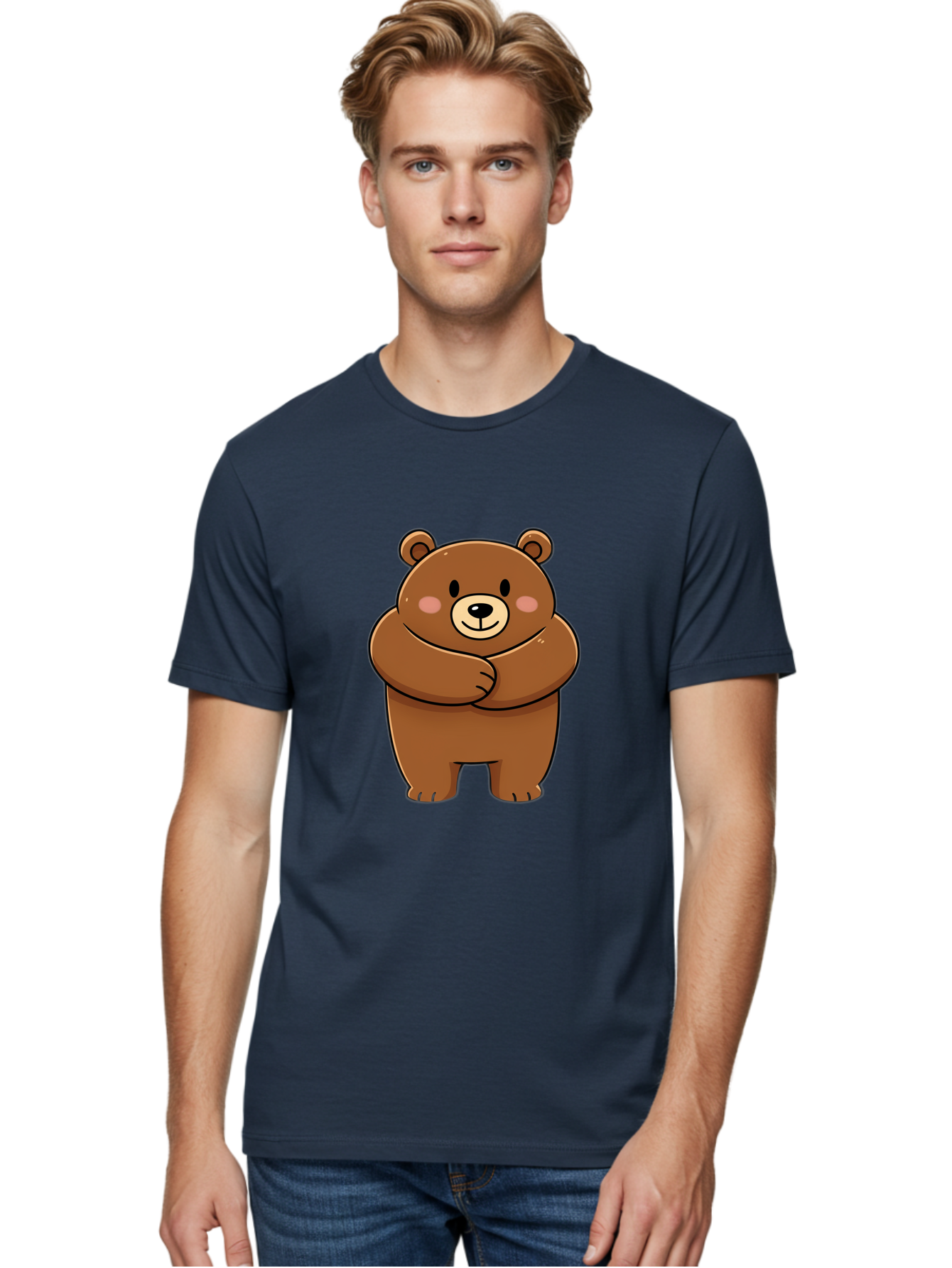 Cartoon-Bear Men'S Graphic Tee, 100% Cotton, Comfortable Casual Summer Wear, Machine Washable, Kawaii Bear, Cartoon Bear, Adorable Bear, Brown Bear, Cute Animal, Funny Character, Playful Bear, Charming Creature, Cuddly Bear, Sweet Bear Bae149 28