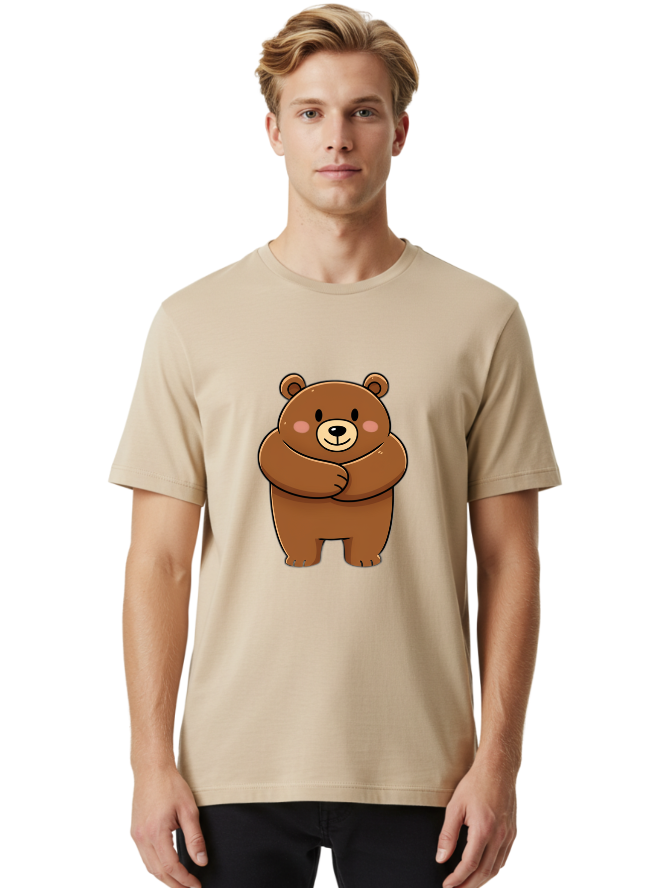 Cartoon-Bear Men'S Graphic Tee, 100% Cotton, Comfortable Casual Summer Wear, Machine Washable, Kawaii Bear, Cartoon Bear, Adorable Bear, Brown Bear, Cute Animal, Funny Character, Playful Bear, Charming Creature, Cuddly Bear, Sweet Bear Bae149 29