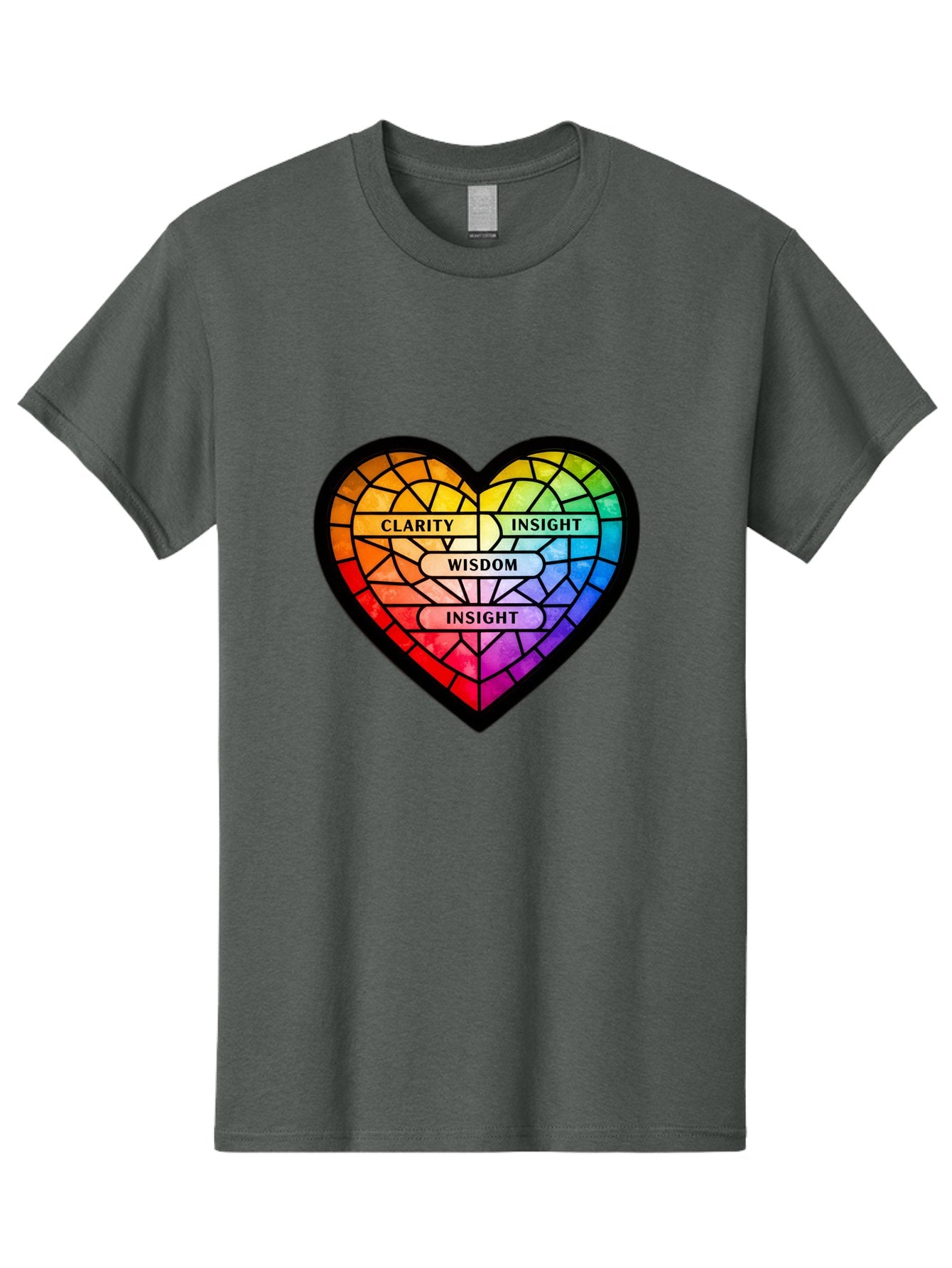 Clarity-Insight-Wisdom Men'S Graphic Tee, 100% Cotton, Comfortable Casual Summer Wear, Machine Washable, Stained Glass Heart, Rainbow Colors, Clarity, Insight, Wisdom, Inspirational Art, Colorful Design, Motivational Quotes, Vibrant Heart Bae150 8