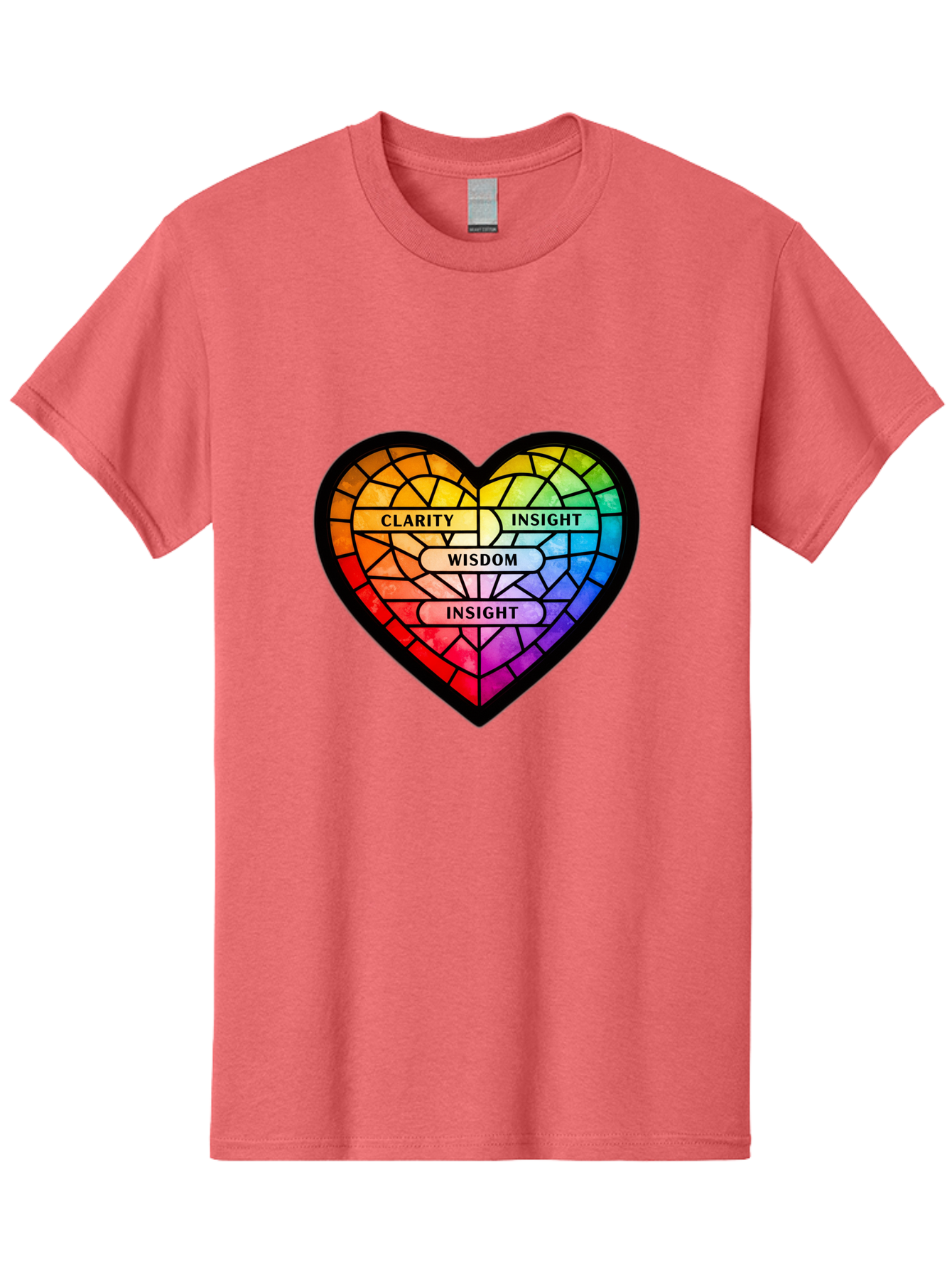 Clarity-Insight-Wisdom Men'S Graphic Tee, 100% Cotton, Comfortable Casual Summer Wear, Machine Washable, Stained Glass Heart, Rainbow Colors, Clarity, Insight, Wisdom, Inspirational Art, Colorful Design, Motivational Quotes, Vibrant Heart Bae150 10