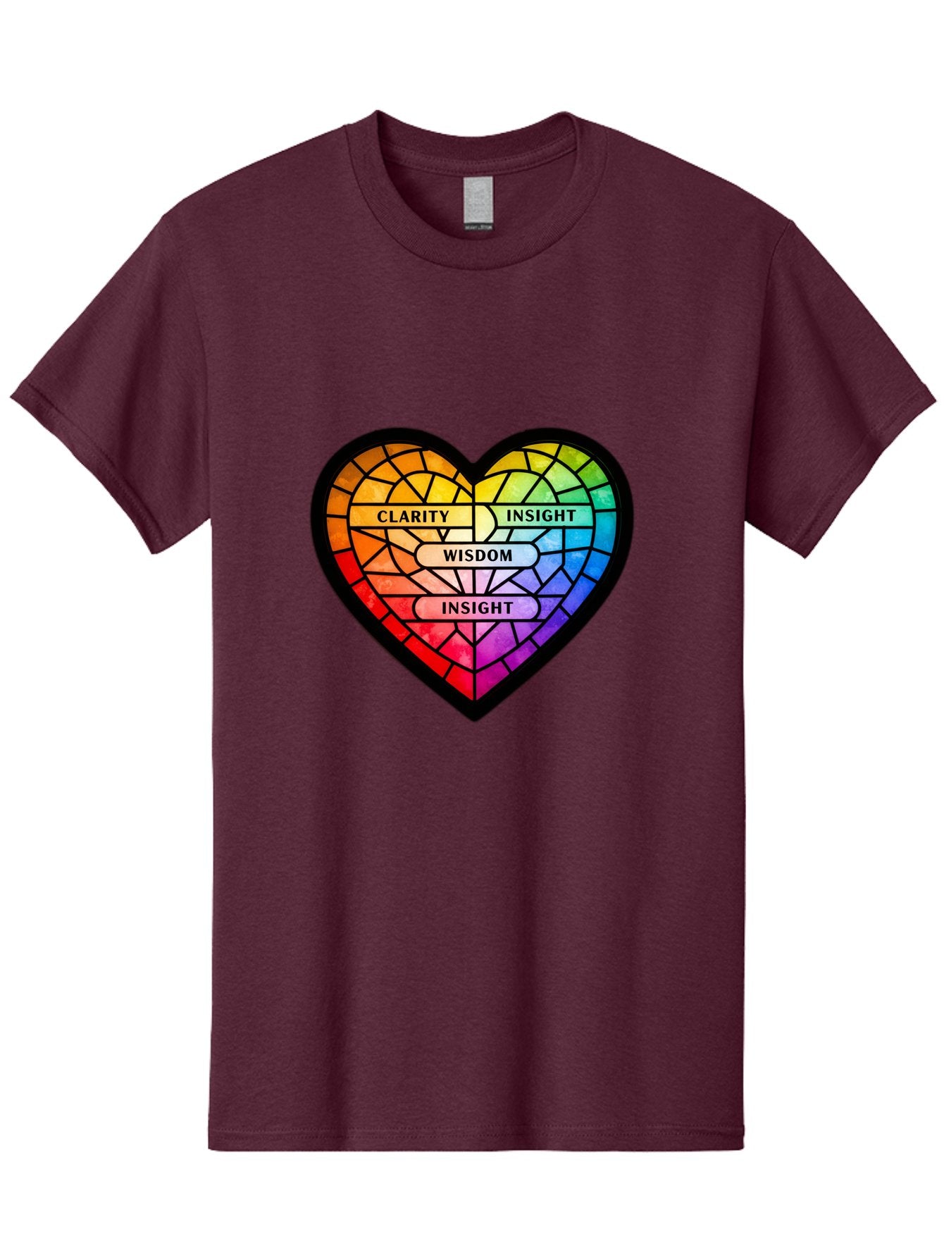 Clarity-Insight-Wisdom Men'S Graphic Tee, 100% Cotton, Comfortable Casual Summer Wear, Machine Washable, Stained Glass Heart, Rainbow Colors, Clarity, Insight, Wisdom, Inspirational Art, Colorful Design, Motivational Quotes, Vibrant Heart Bae150 11