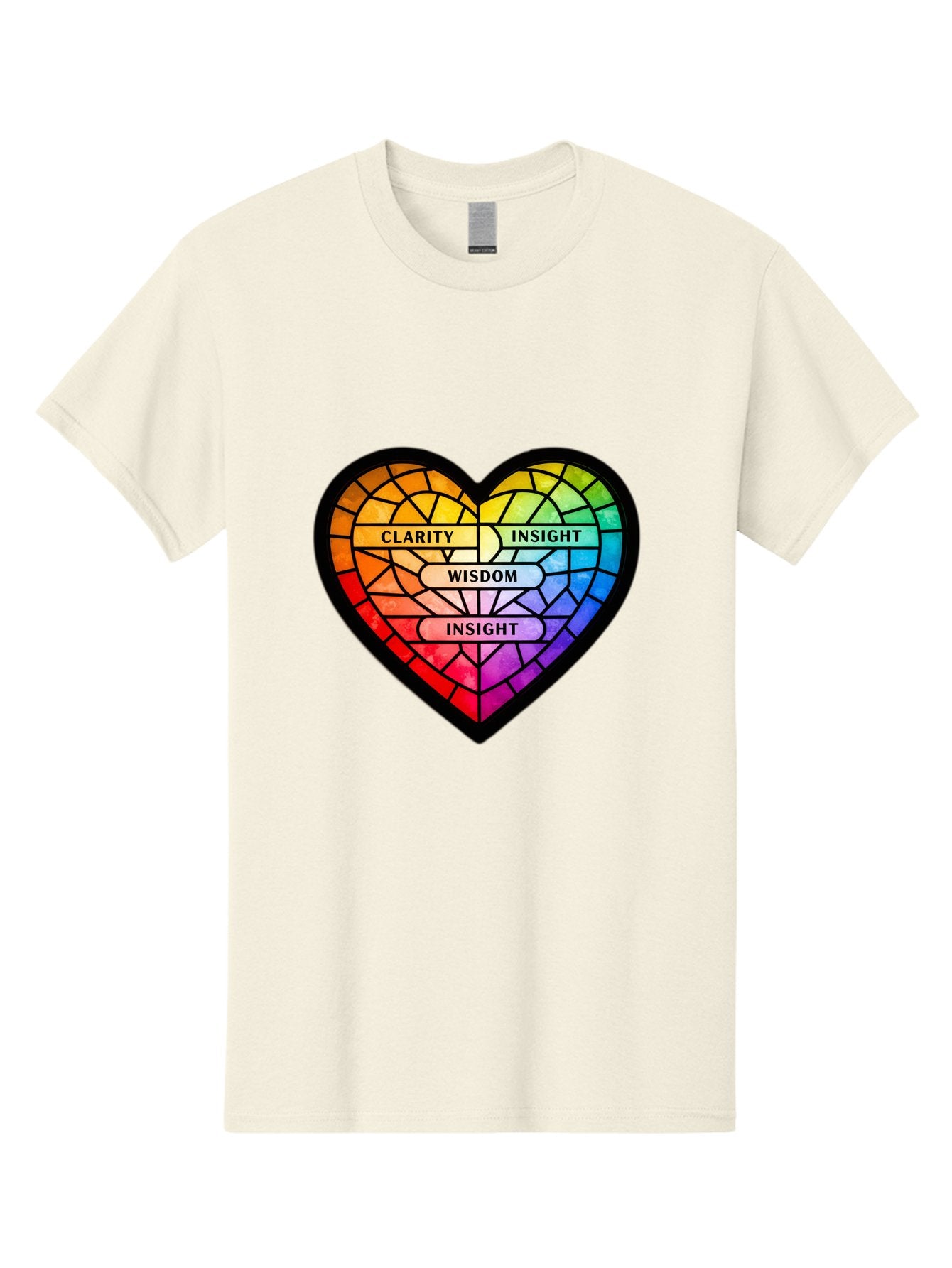 Clarity-Insight-Wisdom Men'S Graphic Tee, 100% Cotton, Comfortable Casual Summer Wear, Machine Washable, Stained Glass Heart, Rainbow Colors, Clarity, Insight, Wisdom, Inspirational Art, Colorful Design, Motivational Quotes, Vibrant Heart Bae150 3