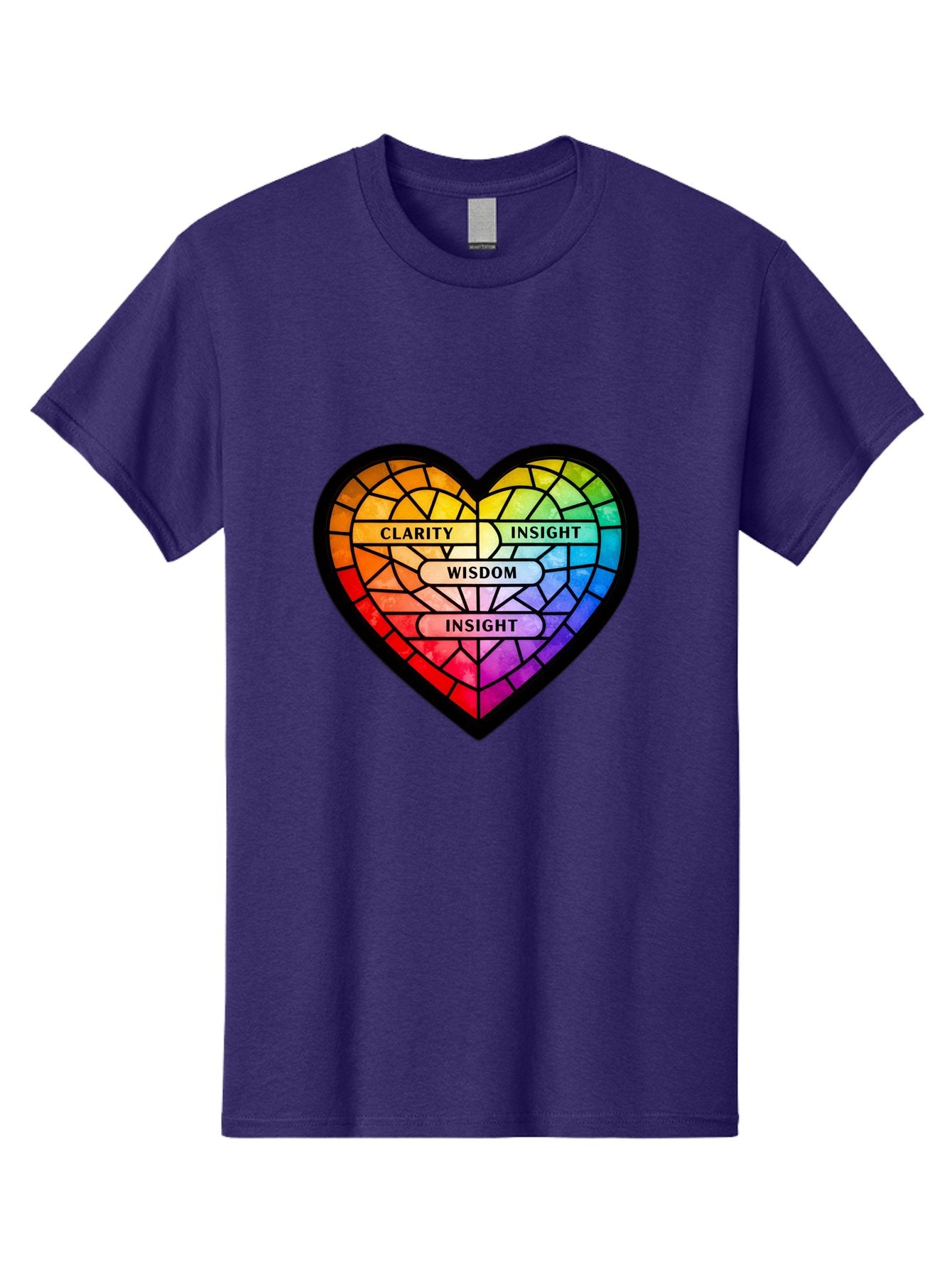 Clarity-Insight-Wisdom Men'S Graphic Tee, 100% Cotton, Comfortable Casual Summer Wear, Machine Washable, Stained Glass Heart, Rainbow Colors, Clarity, Insight, Wisdom, Inspirational Art, Colorful Design, Motivational Quotes, Vibrant Heart Bae150 14