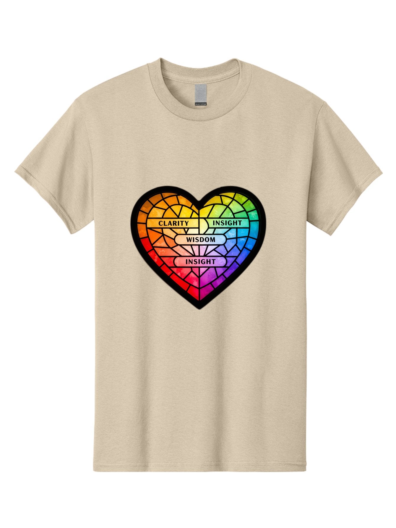 Clarity-Insight-Wisdom Men'S Graphic Tee, 100% Cotton, Comfortable Casual Summer Wear, Machine Washable, Stained Glass Heart, Rainbow Colors, Clarity, Insight, Wisdom, Inspirational Art, Colorful Design, Motivational Quotes, Vibrant Heart Bae150 9