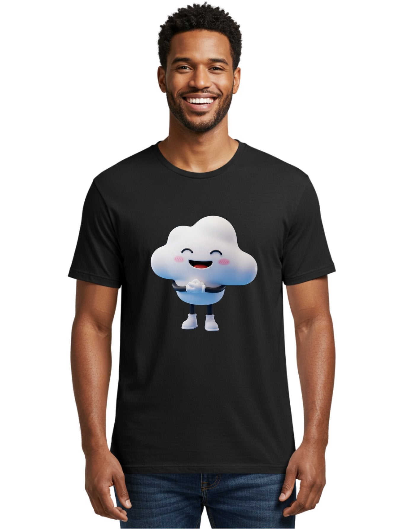 Cloud-Character Men'S Graphic Tee, 100% Cotton, Comfortable Casual Summer Wear, Machine Washable, Cartoon Cloud, Smiling Face, Rosy Cheeks, Happy Expression, Cute Design, Kawaii Character, Digital Illustration, Fluffy Cloud, Friendly Demeanor, Bae152 17