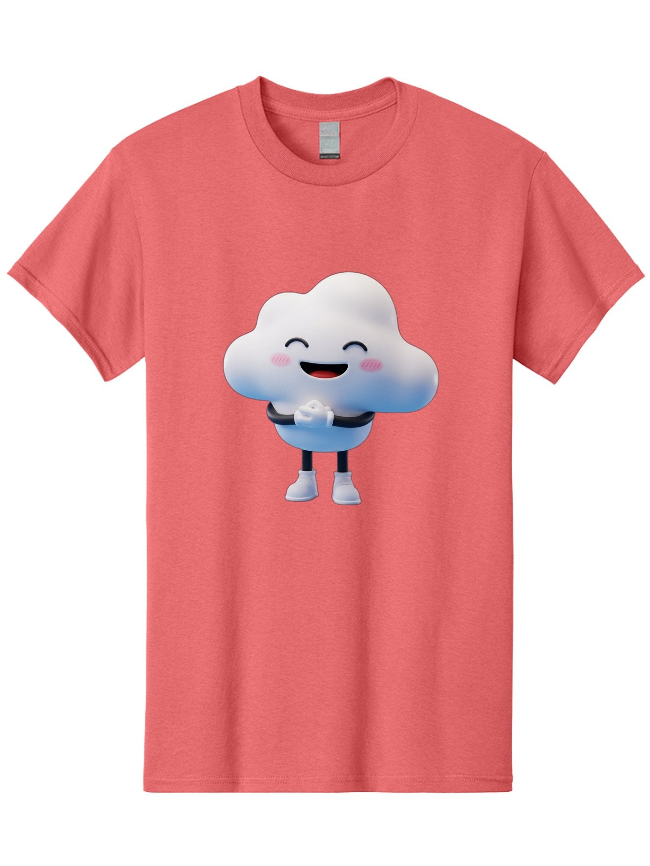 Cloud-Character Men'S Graphic Tee, 100% Cotton, Comfortable Casual Summer Wear, Machine Washable, Cartoon Cloud, Smiling Face, Rosy Cheeks, Happy Expression, Cute Design, Kawaii Character, Digital Illustration, Fluffy Cloud, Friendly Demeanor, Bae152 7