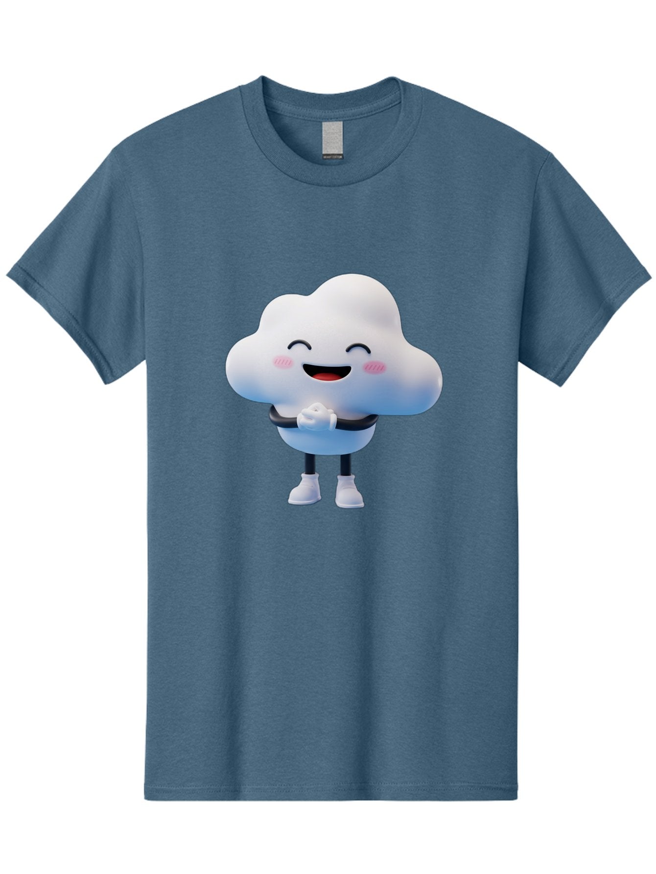 Cloud-Character Men'S Graphic Tee, 100% Cotton, Comfortable Casual Summer Wear, Machine Washable, Cartoon Cloud, Smiling Face, Rosy Cheeks, Happy Expression, Cute Design, Kawaii Character, Digital Illustration, Fluffy Cloud, Friendly Demeanor, Bae152