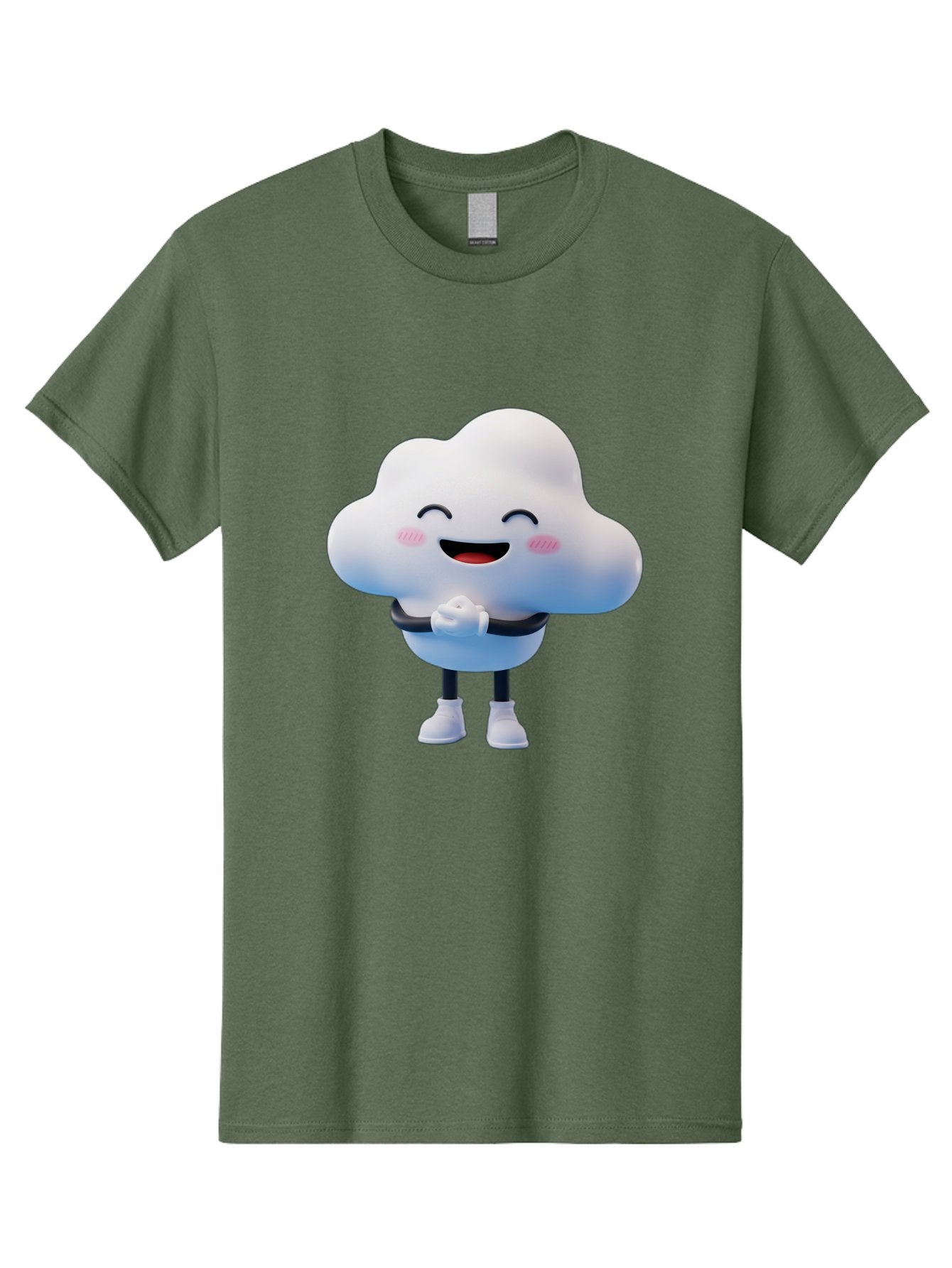 Cloud-Character Men'S Graphic Tee, 100% Cotton, Comfortable Casual Summer Wear, Machine Washable, Cartoon Cloud, Smiling Face, Rosy Cheeks, Happy Expression, Cute Design, Kawaii Character, Digital Illustration, Fluffy Cloud, Friendly Demeanor, Bae152 6