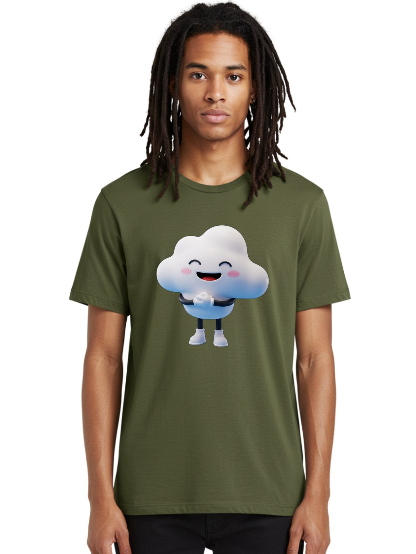 Cloud-Character Men'S Graphic Tee, 100% Cotton, Comfortable Casual Summer Wear, Machine Washable, Cartoon Cloud, Smiling Face, Rosy Cheeks, Happy Expression, Cute Design, Kawaii Character, Digital Illustration, Fluffy Cloud, Friendly Demeanor, Bae152 24