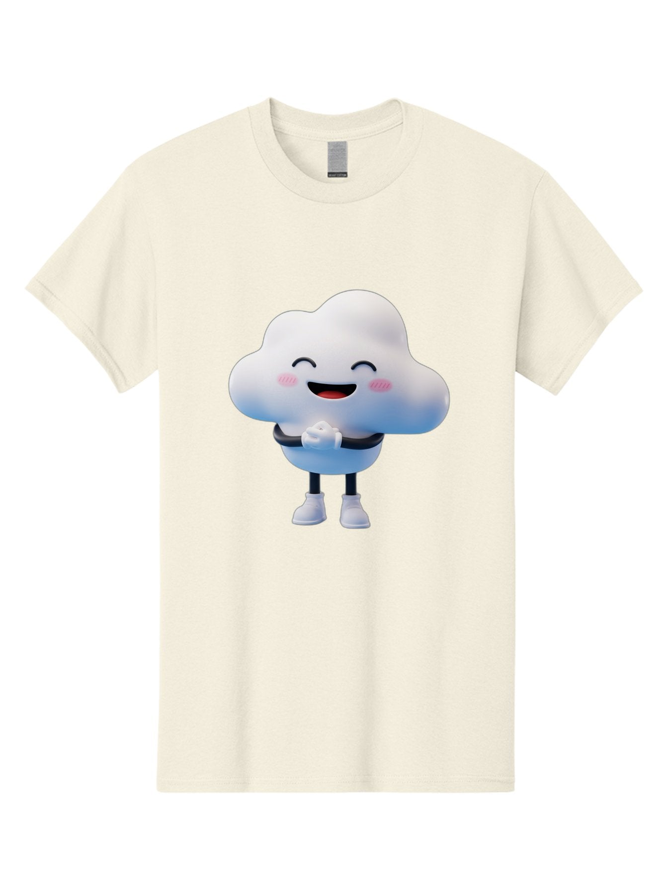 Cloud-Character Men'S Graphic Tee, 100% Cotton, Comfortable Casual Summer Wear, Machine Washable, Cartoon Cloud, Smiling Face, Rosy Cheeks, Happy Expression, Cute Design, Kawaii Character, Digital Illustration, Fluffy Cloud, Friendly Demeanor, Bae152 4