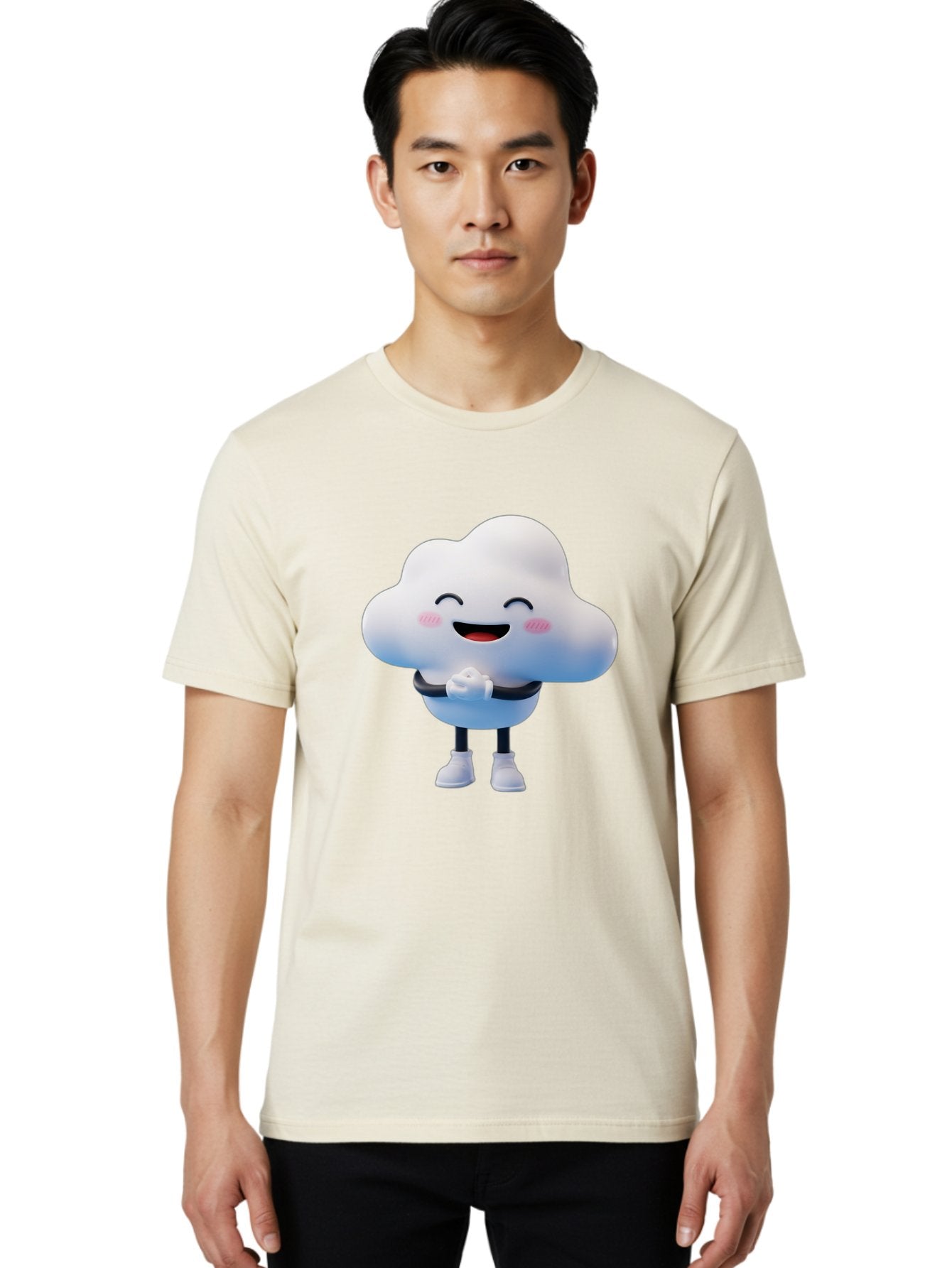 Cloud-Character Men'S Graphic Tee, 100% Cotton, Comfortable Casual Summer Wear, Machine Washable, Cartoon Cloud, Smiling Face, Rosy Cheeks, Happy Expression, Cute Design, Kawaii Character, Digital Illustration, Fluffy Cloud, Friendly Demeanor, Bae152 18