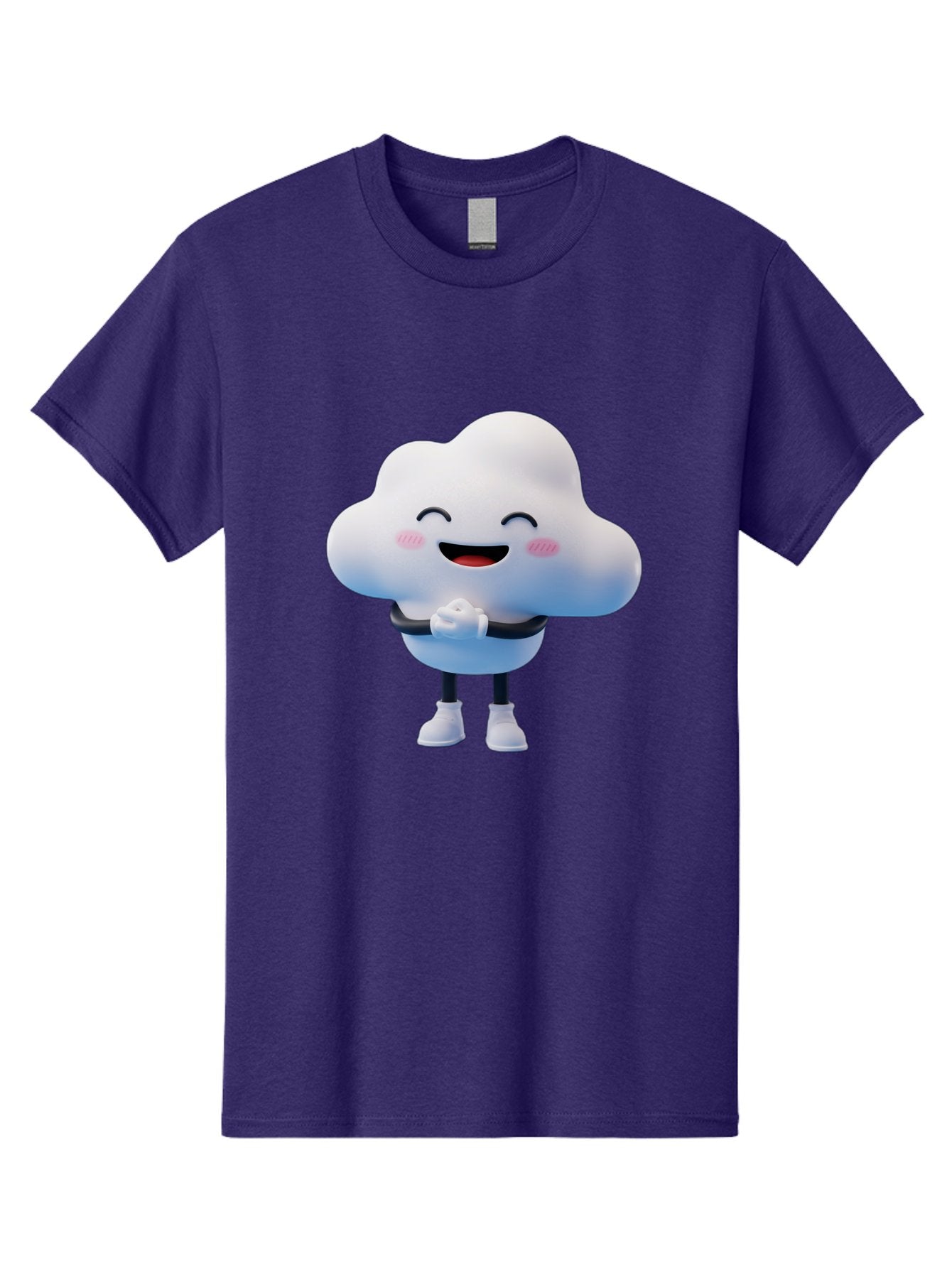 Cloud-Character Men'S Graphic Tee, 100% Cotton, Comfortable Casual Summer Wear, Machine Washable, Cartoon Cloud, Smiling Face, Rosy Cheeks, Happy Expression, Cute Design, Kawaii Character, Digital Illustration, Fluffy Cloud, Friendly Demeanor, Bae152