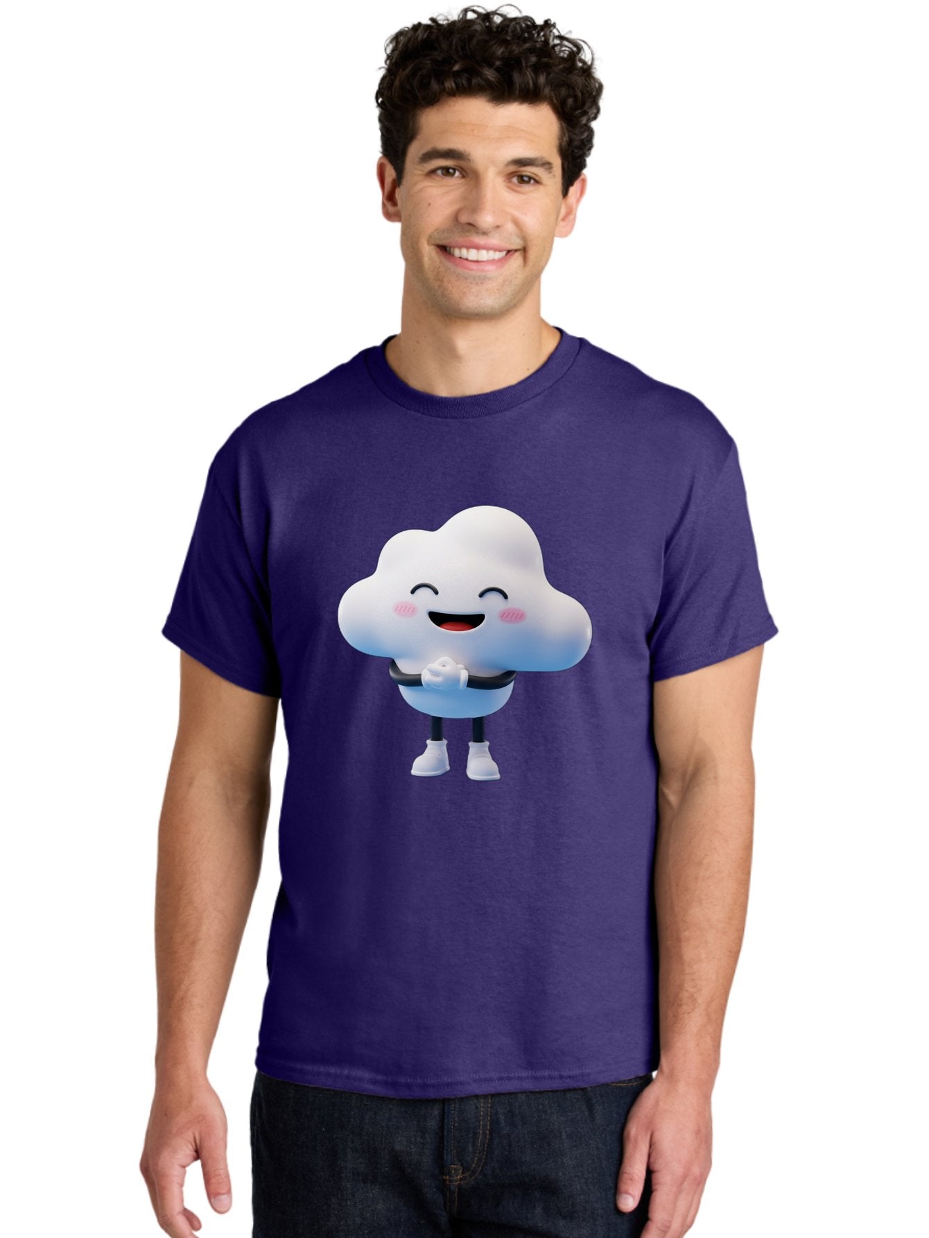 Cloud-Character Men'S Graphic Tee, 100% Cotton, Comfortable Casual Summer Wear, Machine Washable, Cartoon Cloud, Smiling Face, Rosy Cheeks, Happy Expression, Cute Design, Kawaii Character, Digital Illustration, Fluffy Cloud, Friendly Demeanor, Bae152 21