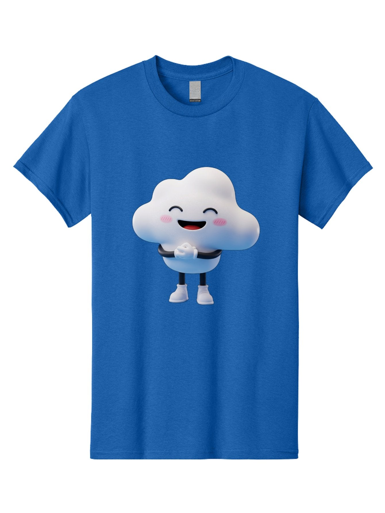 Cloud-Character Men'S Graphic Tee, 100% Cotton, Comfortable Casual Summer Wear, Machine Washable, Cartoon Cloud, Smiling Face, Rosy Cheeks, Happy Expression, Cute Design, Kawaii Character, Digital Illustration, Fluffy Cloud, Friendly Demeanor, Bae152 3