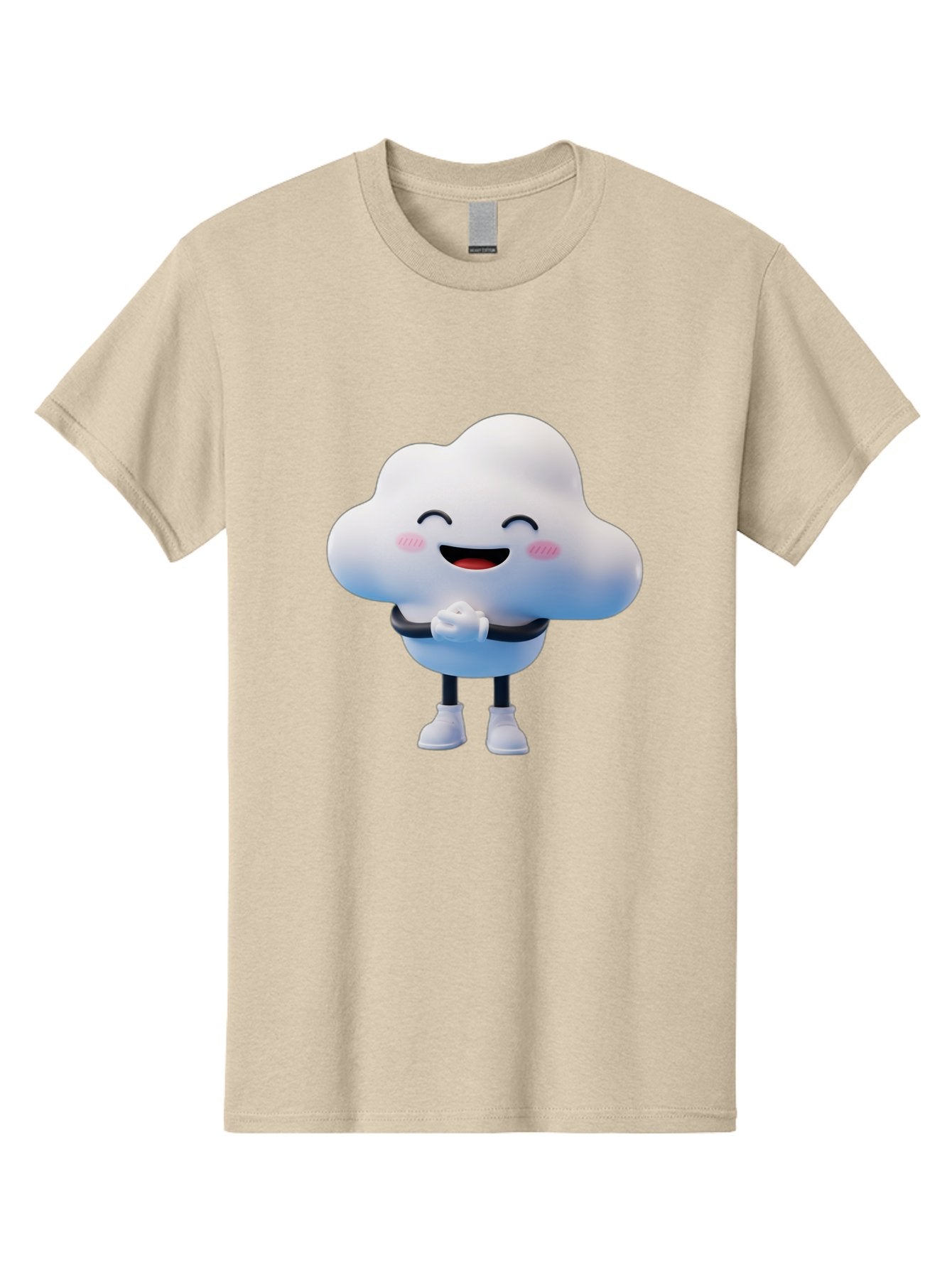 Cloud-Character Men'S Graphic Tee, 100% Cotton, Comfortable Casual Summer Wear, Machine Washable, Cartoon Cloud, Smiling Face, Rosy Cheeks, Happy Expression, Cute Design, Kawaii Character, Digital Illustration, Fluffy Cloud, Friendly Demeanor, Bae152 8