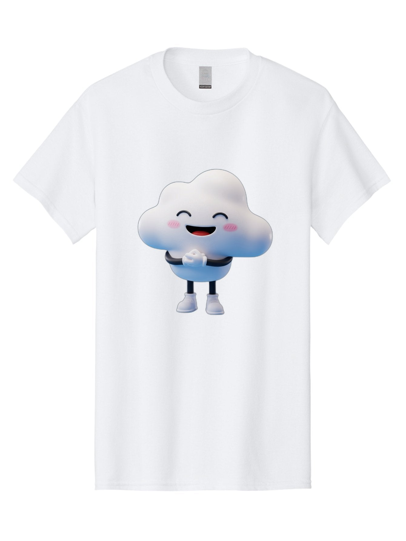 Cloud-Character Men'S Graphic Tee, 100% Cotton, Comfortable Casual Summer Wear, Machine Washable, Cartoon Cloud, Smiling Face, Rosy Cheeks, Happy Expression, Cute Design, Kawaii Character, Digital Illustration, Fluffy Cloud, Friendly Demeanor, Bae152 5