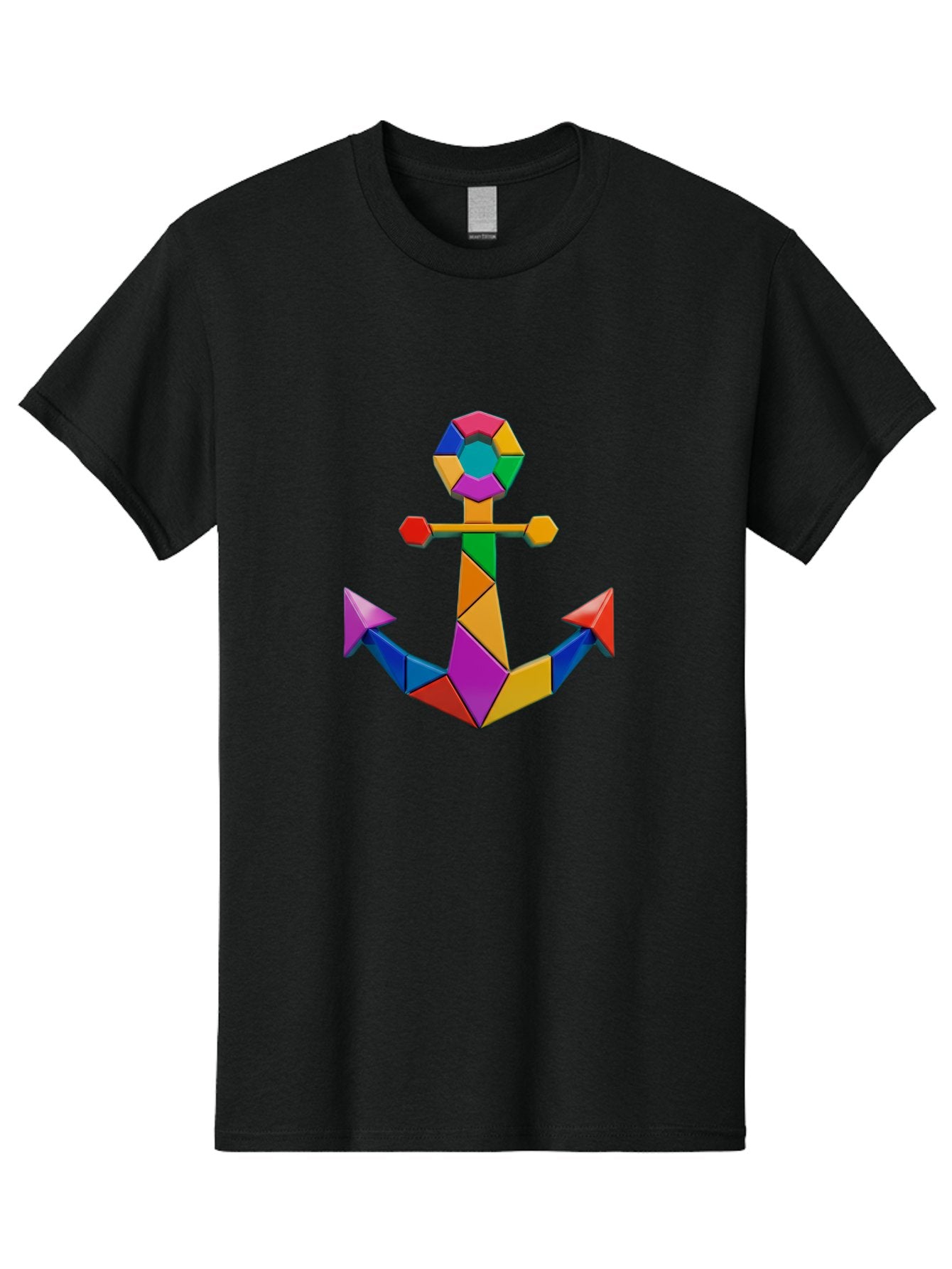 Colorful-Anchor Men'S Graphic Tee, 100% Cotton, Comfortable Casual Summer Wear, Machine Washable, Mosaic Art, Anchor Symbol, Colorful Design, Nautical Theme, Geometric Shapes, Vibrant Colors, Abstract Art, Creative Design, Modern Decoration Bae153 7