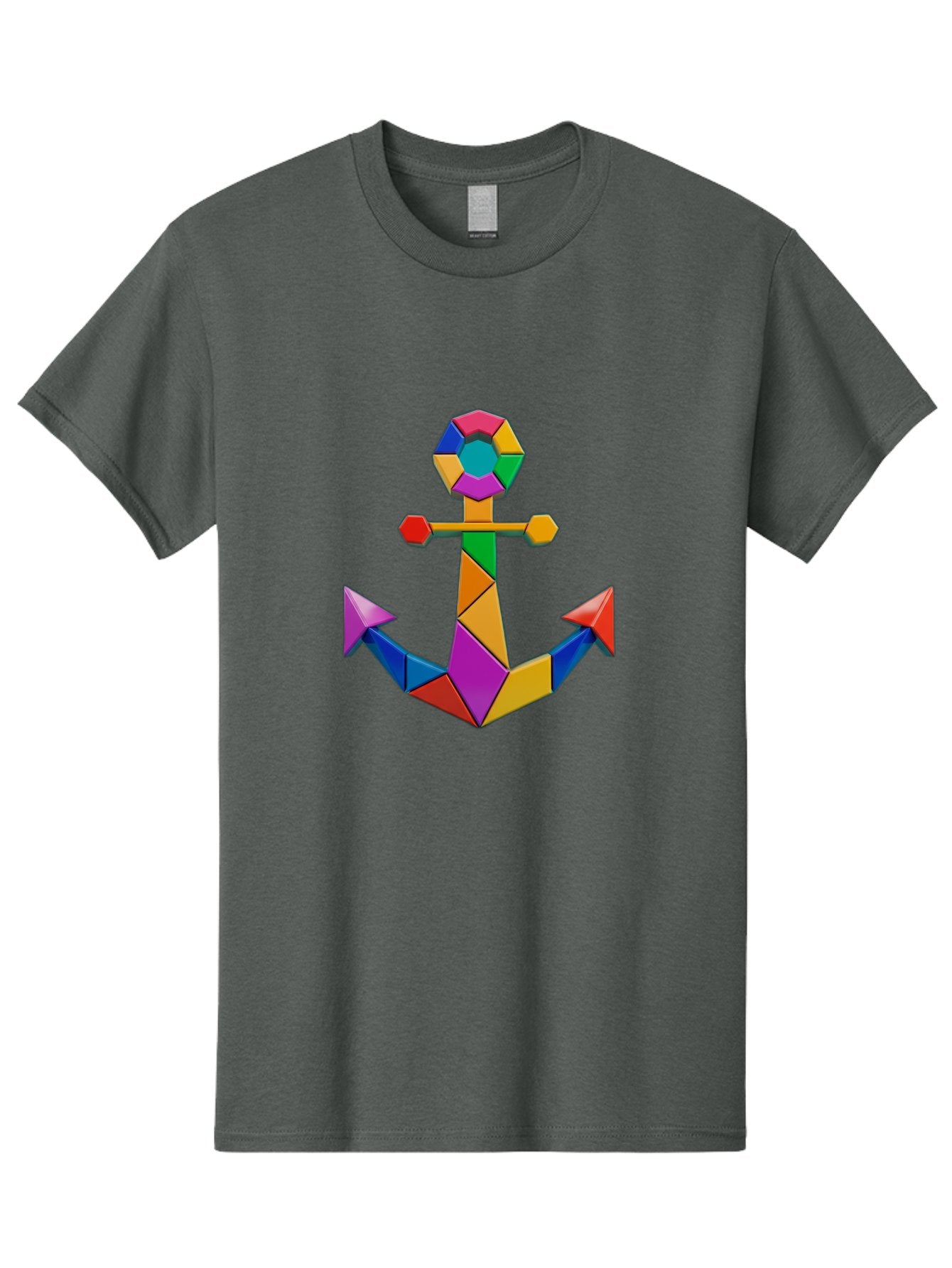 Colorful-Anchor Men'S Graphic Tee, 100% Cotton, Comfortable Casual Summer Wear, Machine Washable, Mosaic Art, Anchor Symbol, Colorful Design, Nautical Theme, Geometric Shapes, Vibrant Colors, Abstract Art, Creative Design, Modern Decoration Bae153 15