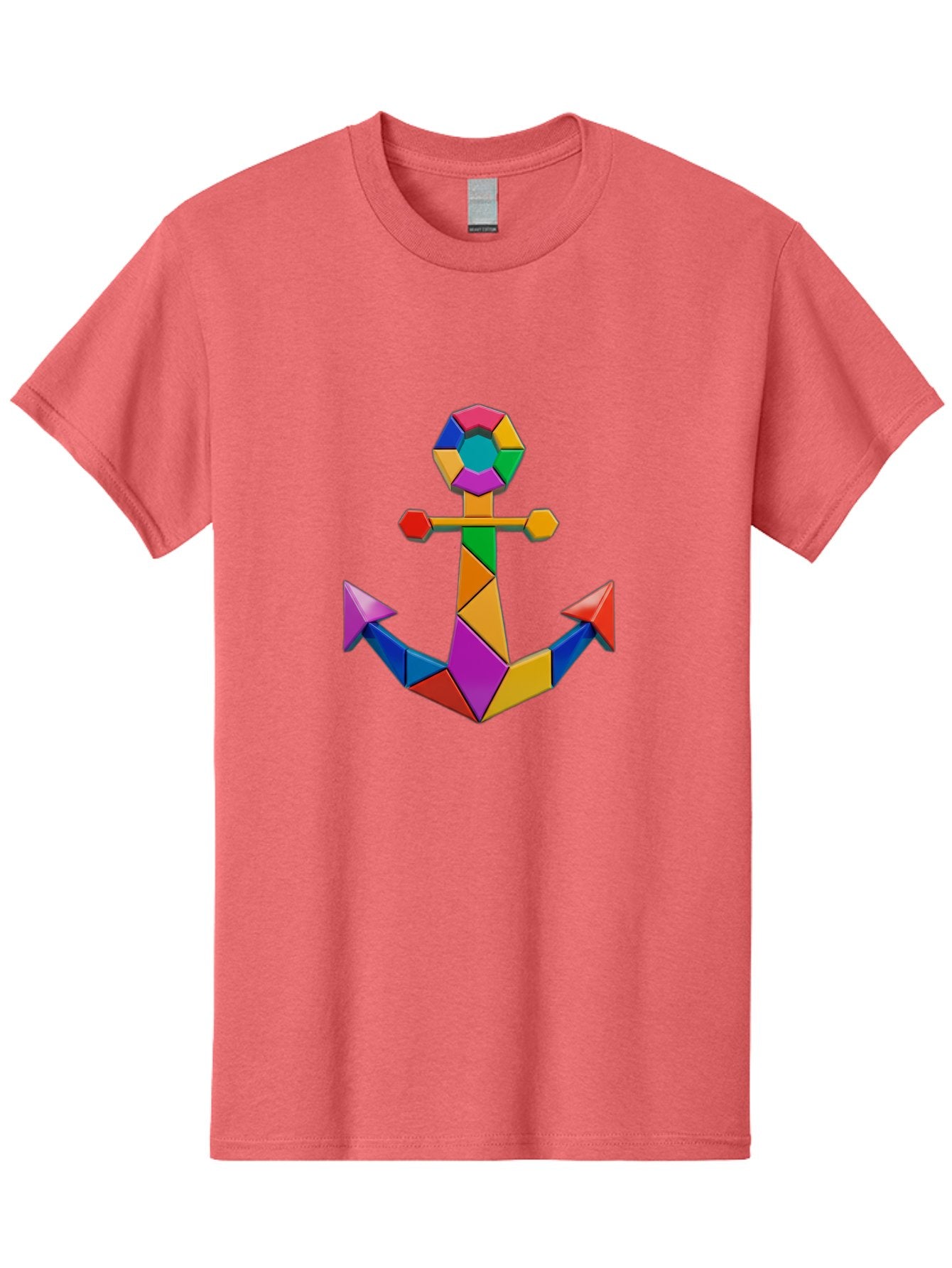 Colorful-Anchor Men'S Graphic Tee, 100% Cotton, Comfortable Casual Summer Wear, Machine Washable, Mosaic Art, Anchor Symbol, Colorful Design, Nautical Theme, Geometric Shapes, Vibrant Colors, Abstract Art, Creative Design, Modern Decoration Bae153 11